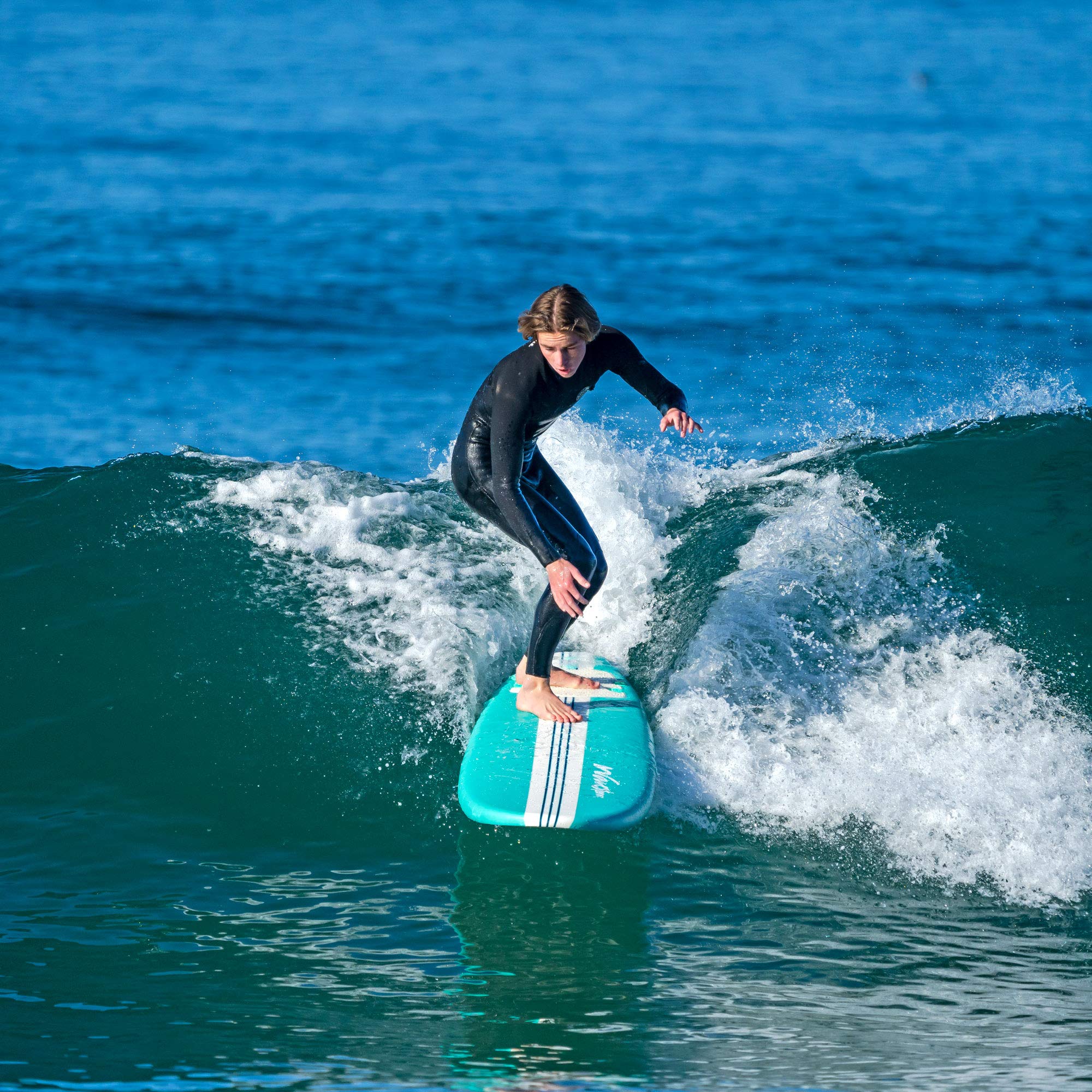 WAVESTORM 8ft Premium Classic Longboard Surfboard (Retro Turquoise)