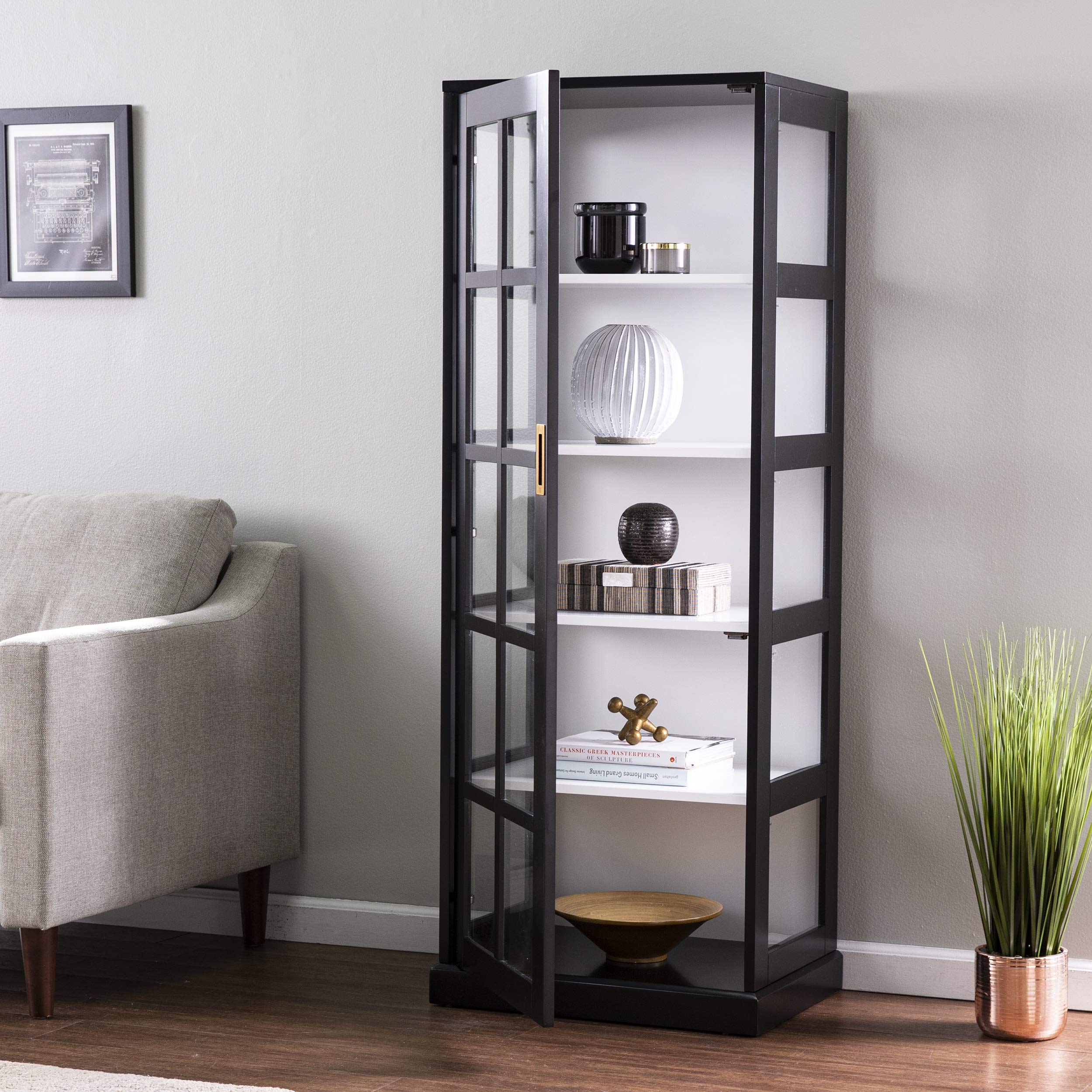 SEI Furniture 24 inches Long Burland Tall Curio Cabinet, Game Room with Open Concept Living Space Transitional Style, Black