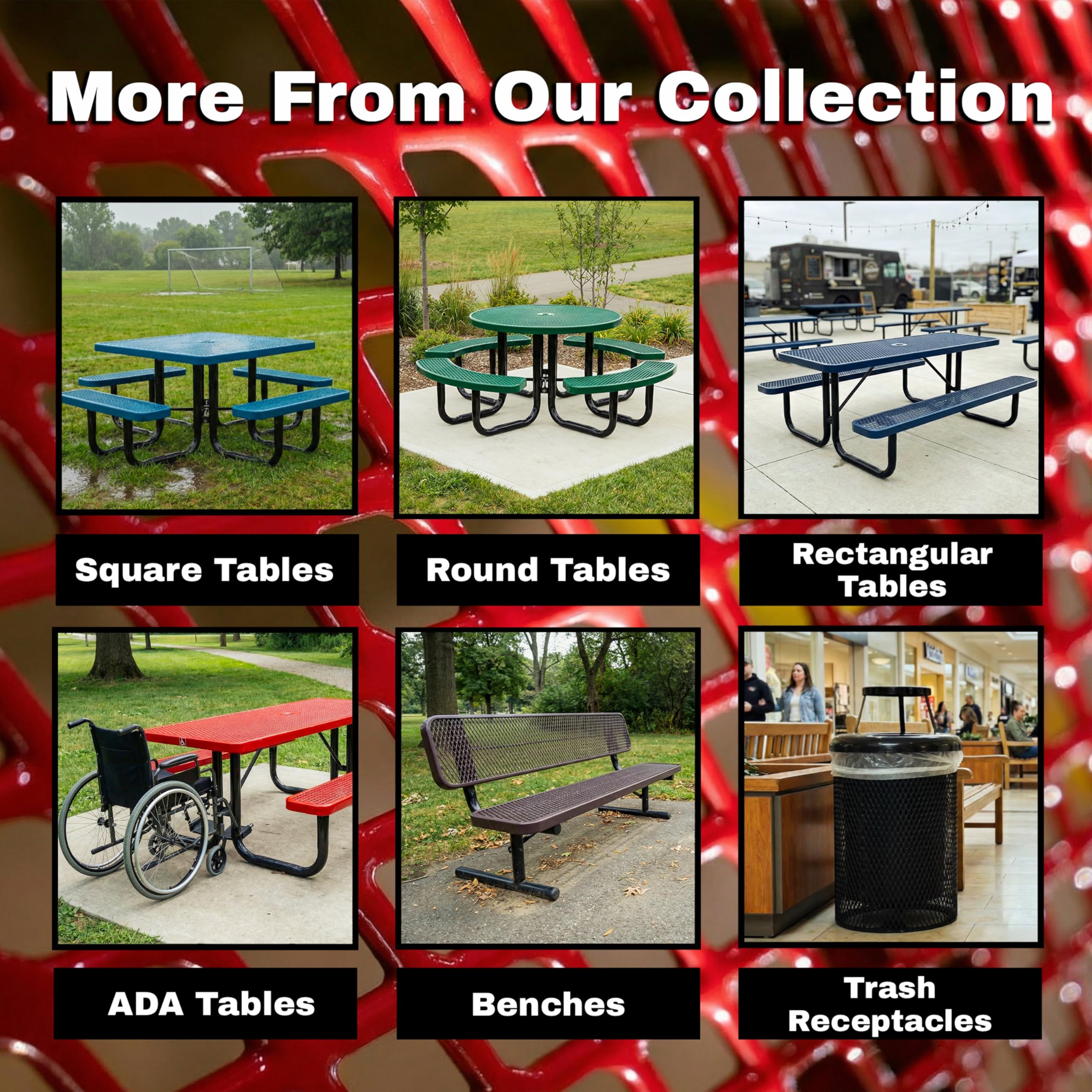 6' Rectangular Heavy-Duty Expanded Metal Green Picnic Table
