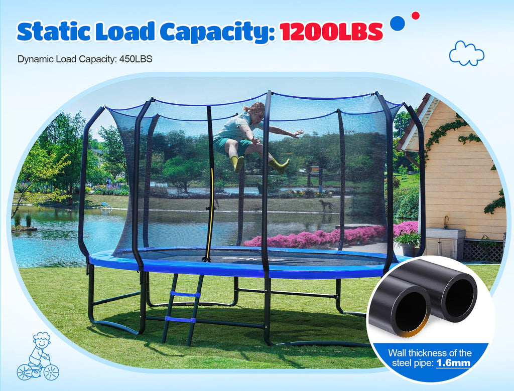 ORCC 7x10 FT Oval Outdoor Trampoline with Safety Net - Recreational Gymnastics Trampoline for Kids, 1200LBS Capacity, Heavy-Duty Galvanized Steel Frame Yard Trampolines