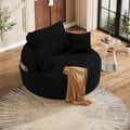 FAVSH 55" Oversized Round Chaise Lounge Chair Indoor, Upholstered Plush Deep Seat Circle Single Cloud Lounge Floor Sofa Chair with 4 Pillows with Side Pocket, Living Room, Bedroom Apartment, Black