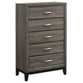Coaster Home Furnishings - Watson - Wood - 5-Drawer Chest with Groove-Detailed Fronts, Black Legs, and Nickel Pulls - Bedroom - Gray Oak - 212425