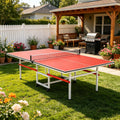 8FT Table Tennis Table with Net, Indoor/Outdoor Professional Ping Pong Table for Kids Adults, Folding Ping Pong Table, Complete Set with Paddles and Balls, School Playground Game Table (Red)