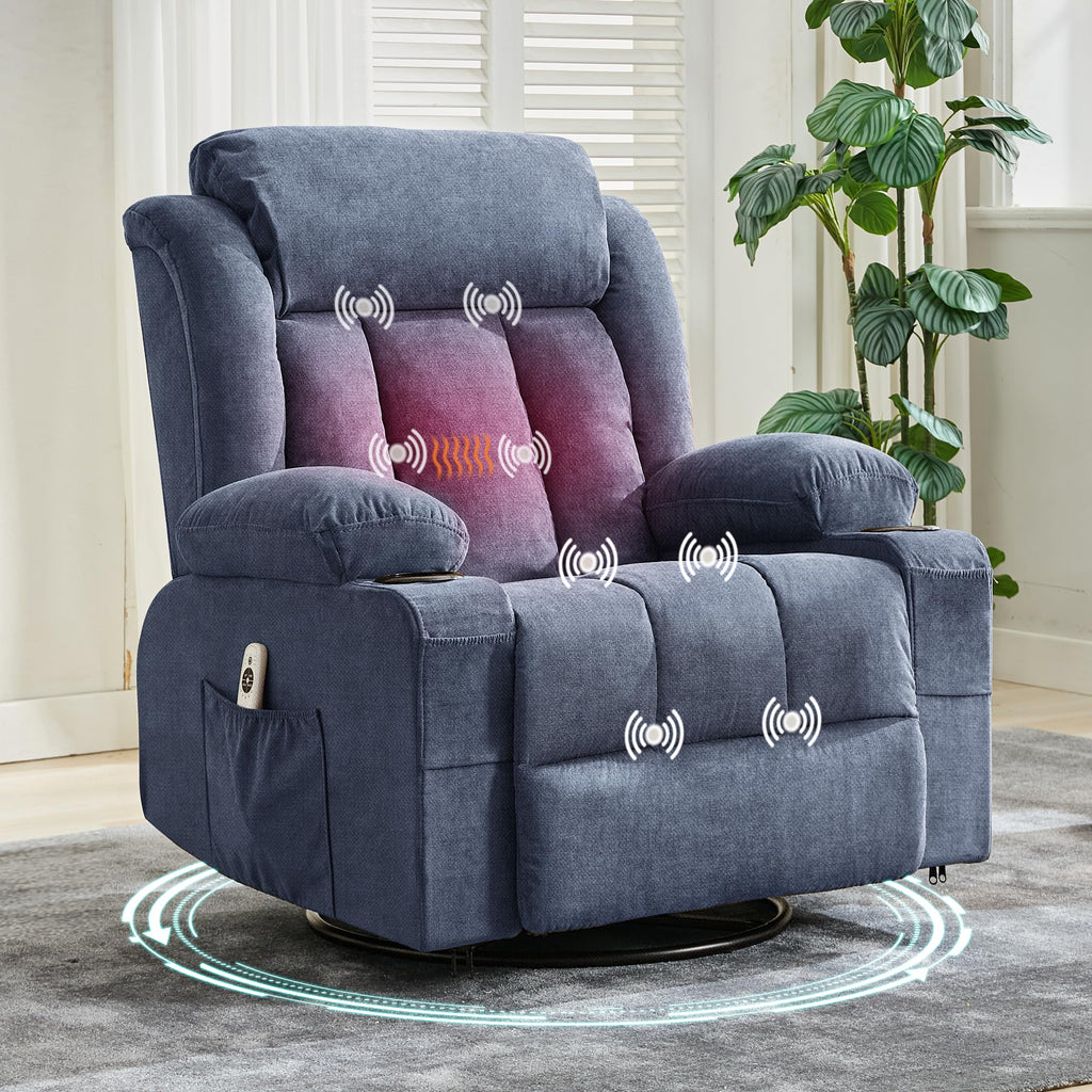 GarveeLife Rocking Recliner Chair for Nursery Glider Recliner with Cup Holder Swivel Rocker with Upholstered Deep Seat Comfy Single Sofa for Living Room Blue