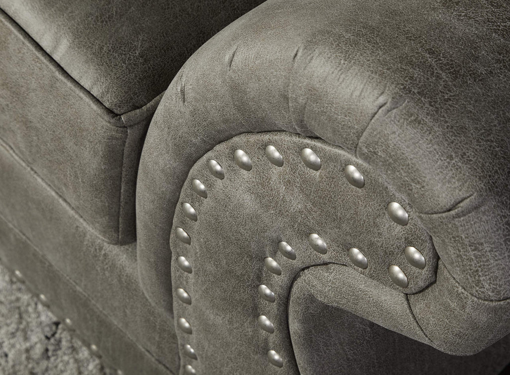 Roundhill Furniture Leinster Faux Leather Upholstered Nailhead Chair and Ottoman, Gray