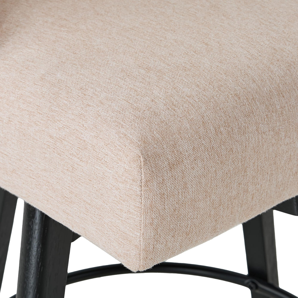 Vipbear Counter Height Bar Stools Set of 2, Modern Linen Fabric Swivel Barstools with Contoured Backs and Solid Wood Legs, 26" Seat Height Upholestered Bar Chairs for Kitchen Island, Flax Beige