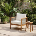 Christopher Knight Home Lalulu Acacia Wood Lounge Chair Outdoor with Removable Cushion, Solid Wood Patio Accent Chair with Woven Rope Accents, Patio Furniture Set Sofa Chair, Beige+Teak