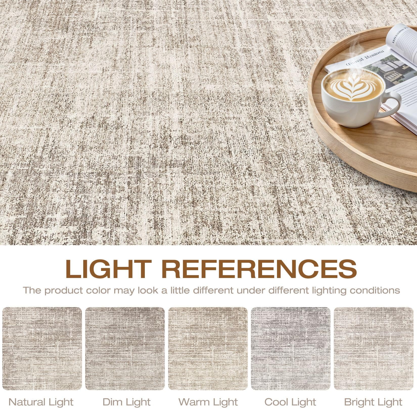 10x14 Area Rugs Living Room: Washable Large Neutral Brown Rug Abstract Soft Modern Stain Resistant Indoor Floor Non-Slip Carpet for Bedroom Nursery Kids Office Playroom Dining Room Under Table Home
