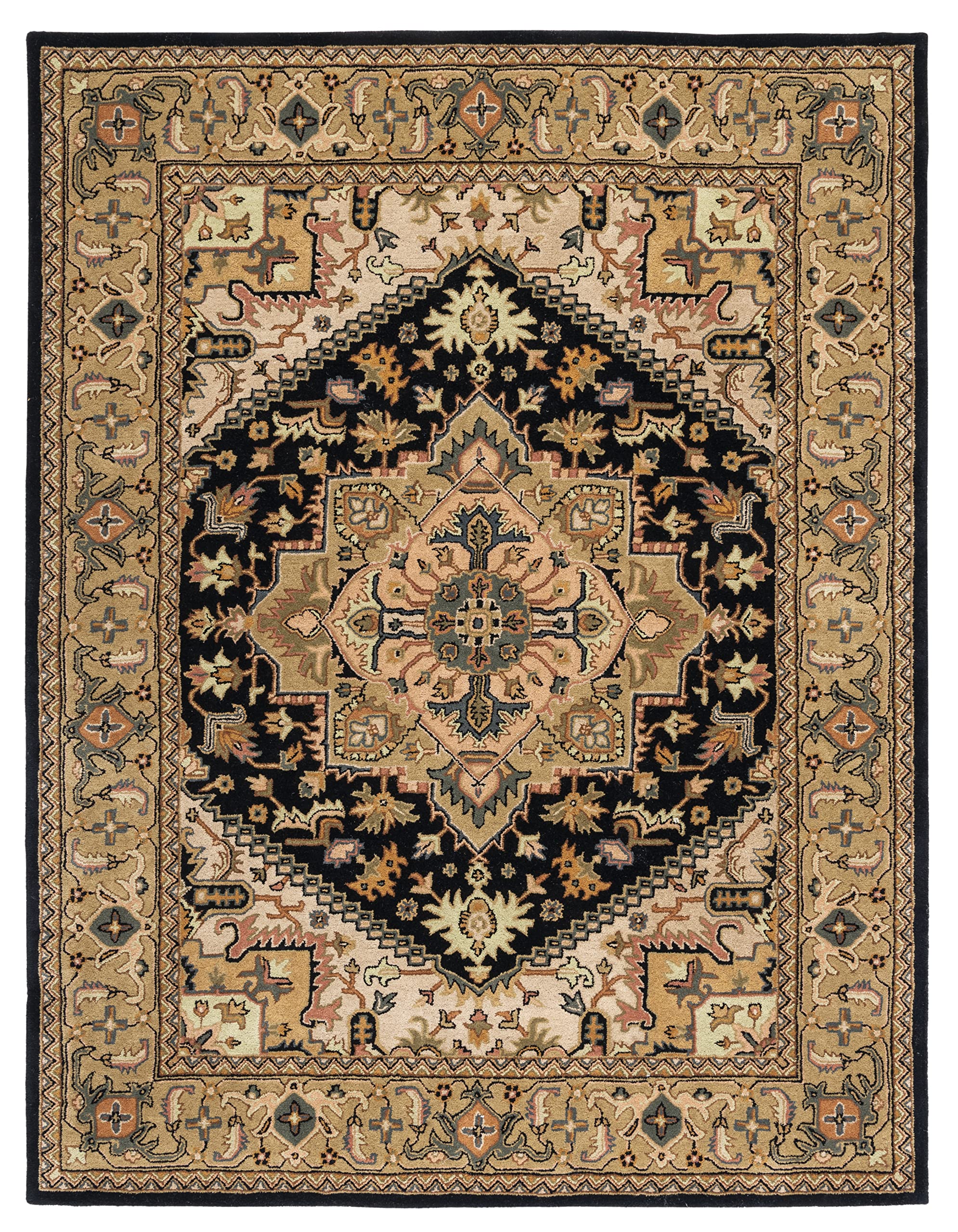 SAFAVIEH Area Rug 10x14 - Heritage Collection - Large - Black & Gold, Handmade Wool, Traditional Oriental Medallion Design, Ideal for Living Room, Bedroom, Dining Space (HG625Z)