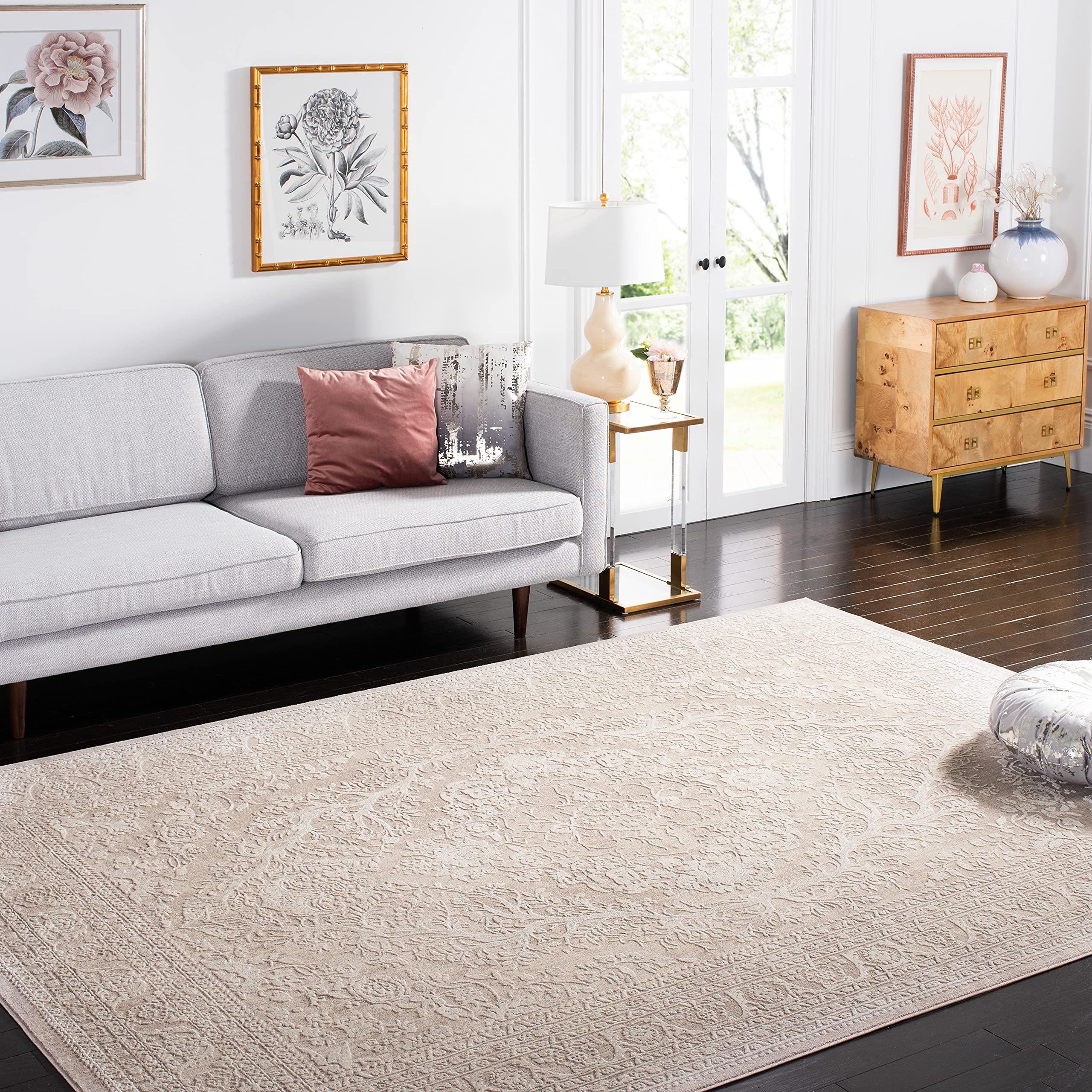 SAFAVIEH Area Rug 8x10 - Reflection Collection - Large - Beige & Cream, Non-Shedding & Easy Cleaning, Ideal for Living Room, Bedroom, Dining Space (RFT668A)