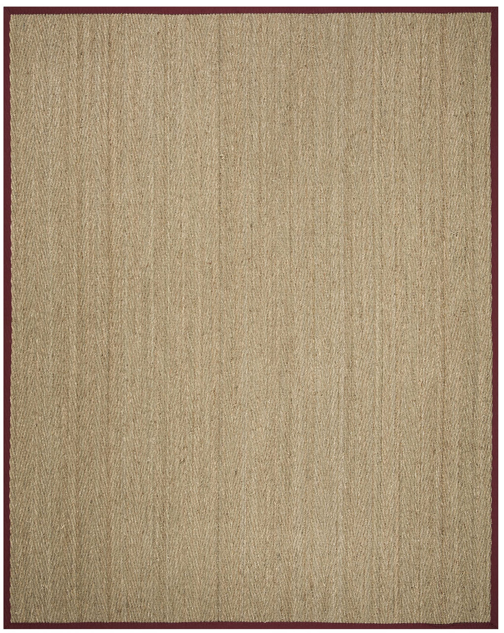 SAFAVIEH Area Rug 9x12 - Natural Fiber Collection - Large - Natural & Red, Seagrass, Herringbone Pattern with Border (NF115D)