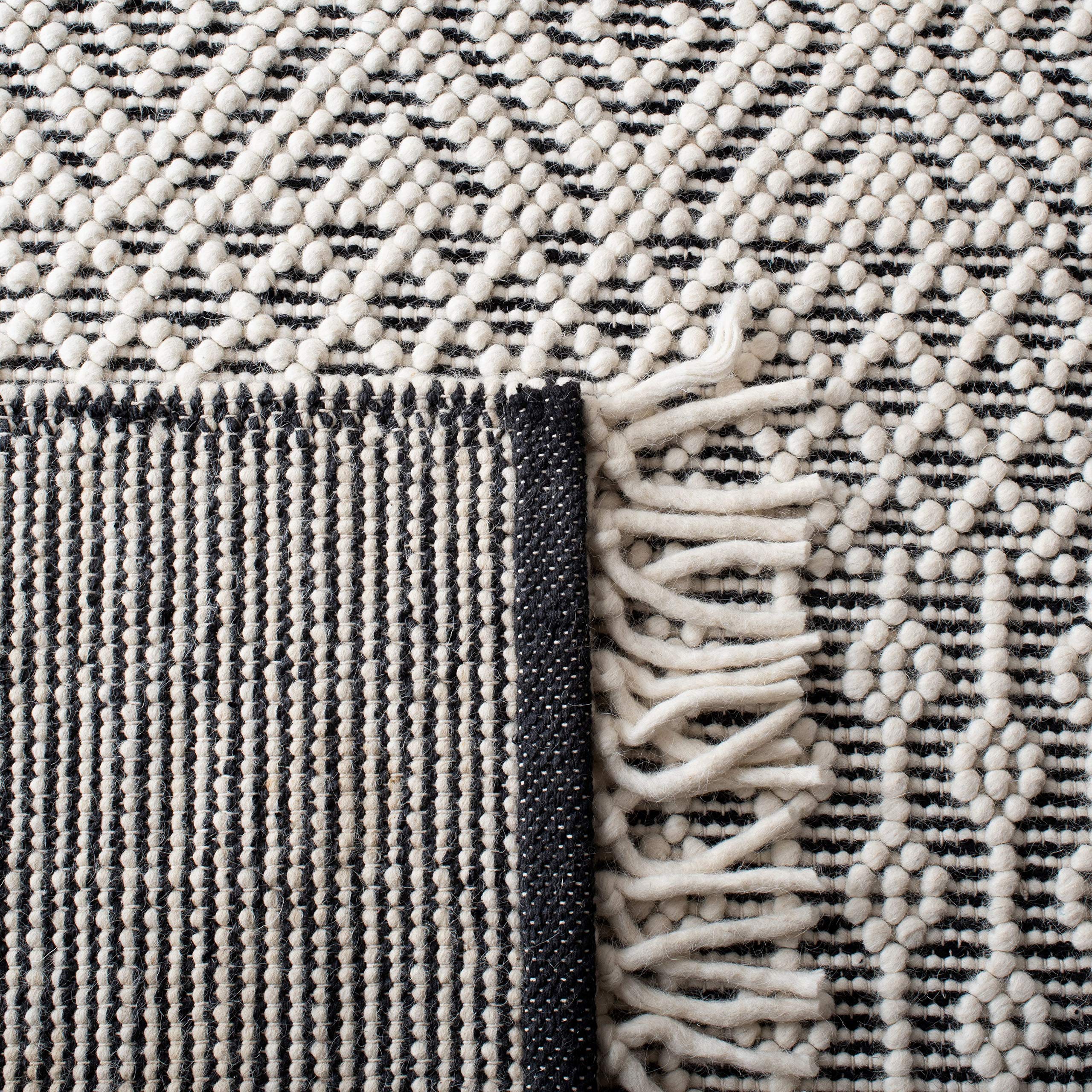 SAFAVIEH Natura Collection Area Rug - 9' x 12', Ivory & Black, Handmade Moroccan Boho Wool Fringe, Ideal for High Traffic Areas in Living Room, Bedroom (NAT852Z)