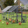 KEIKI Chicken Coop, 9.3 x 6.2 x 6 FT, Large Wooden Chicken Run with Waterproof Cover, Outdoor Walk-in Hen House, for Backyard Farm, Grey