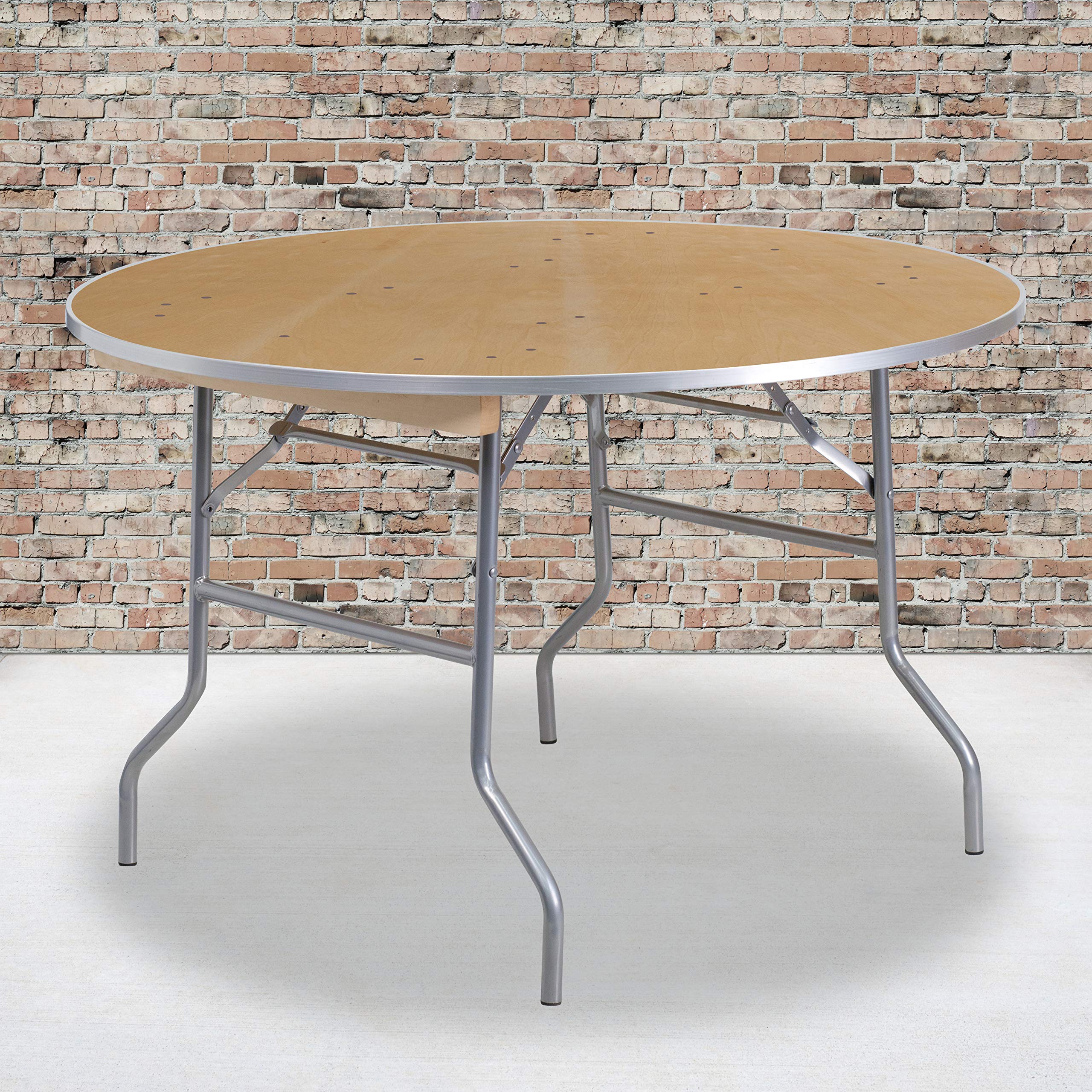 Flash Furniture Fielder 4-Foot Round HEAVY DUTY Birchwood Folding Banquet Table with METAL Edges