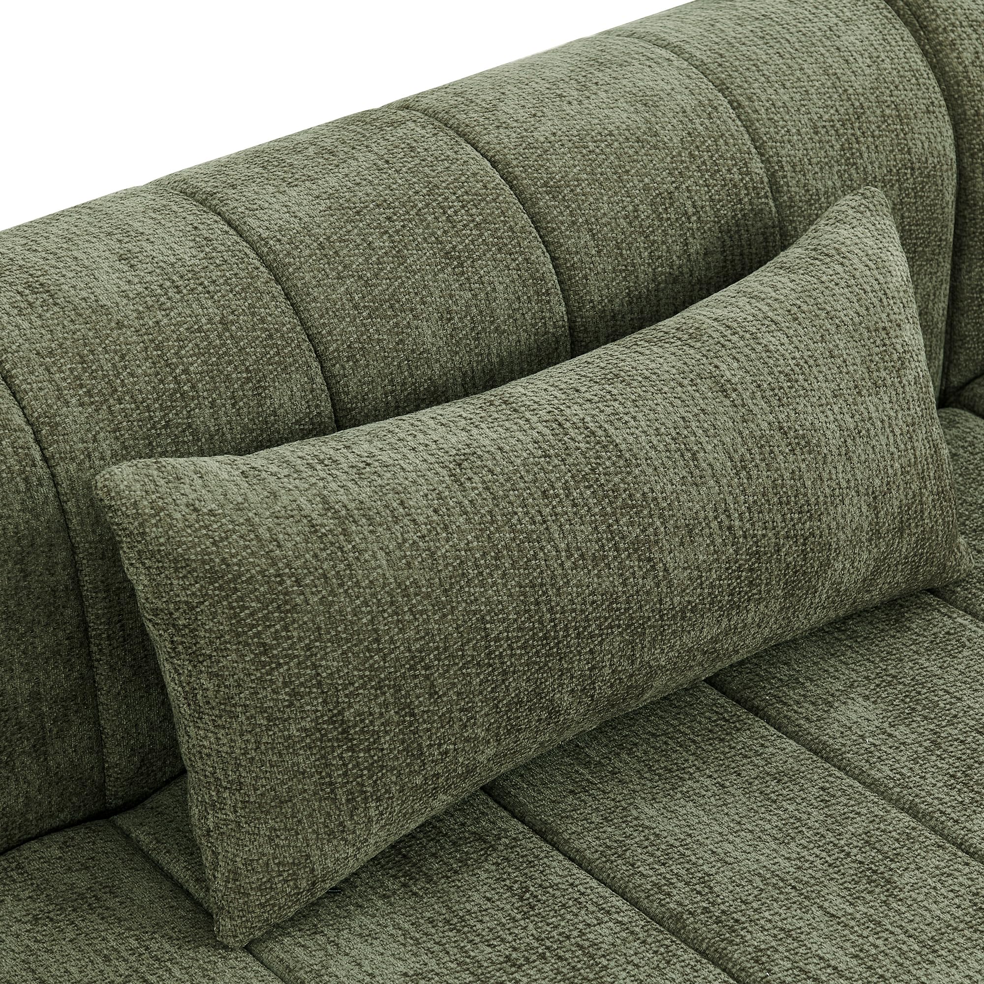 Christopher Knight Home Flarin 145.5" Convertible Sectional Sofa Couch, L-Shape Home Sofa Living Room, 4 Seat Sectional Sleeper Sofa, Fabric Upholstered Comfy Cloud Couch, No Assembly, Olive Green