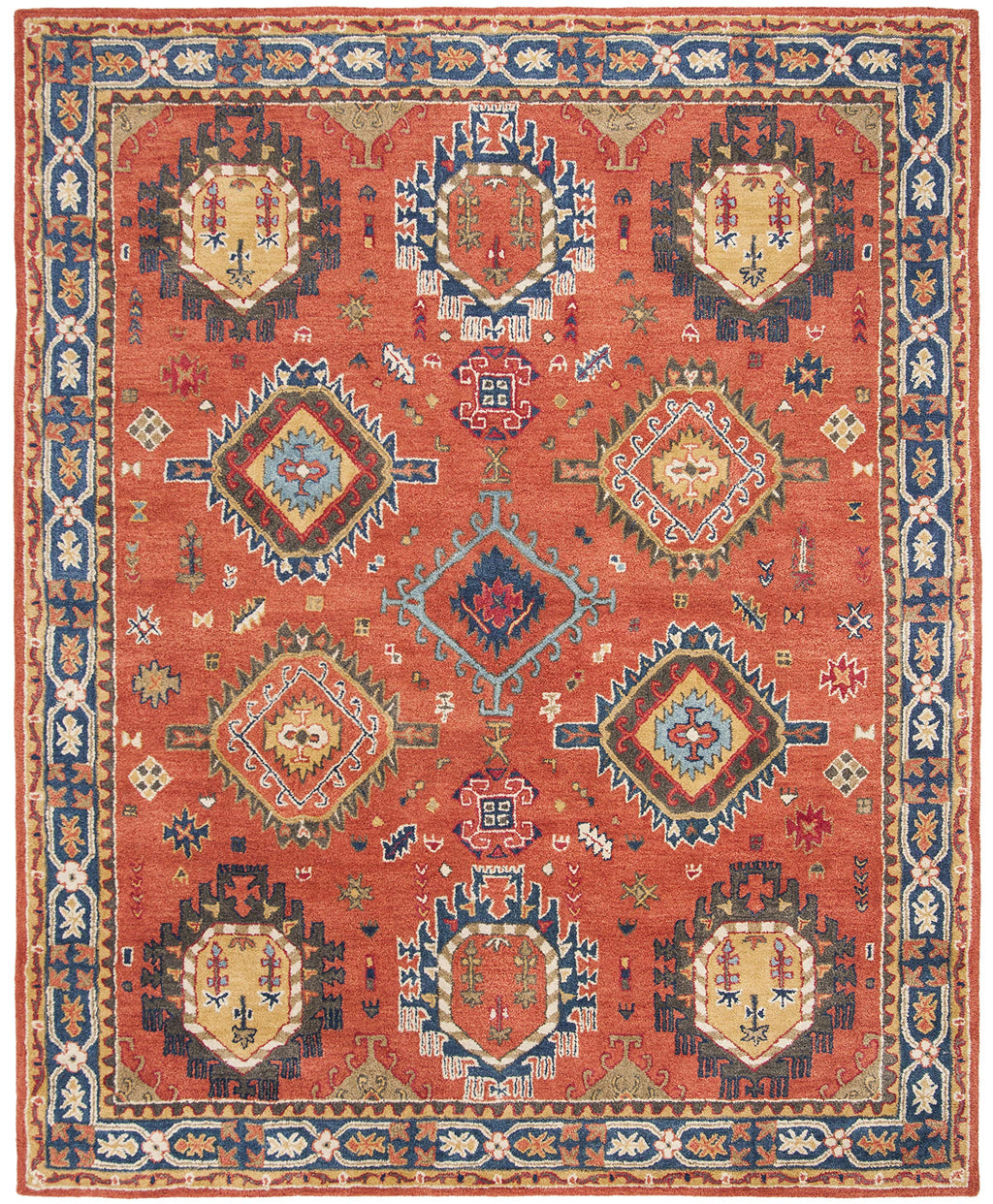 SAFAVIEH Heritage Collection 8' x 10' Rust / Navy HG427P Handmade Traditional Oriental Premium Wool Area Rug
