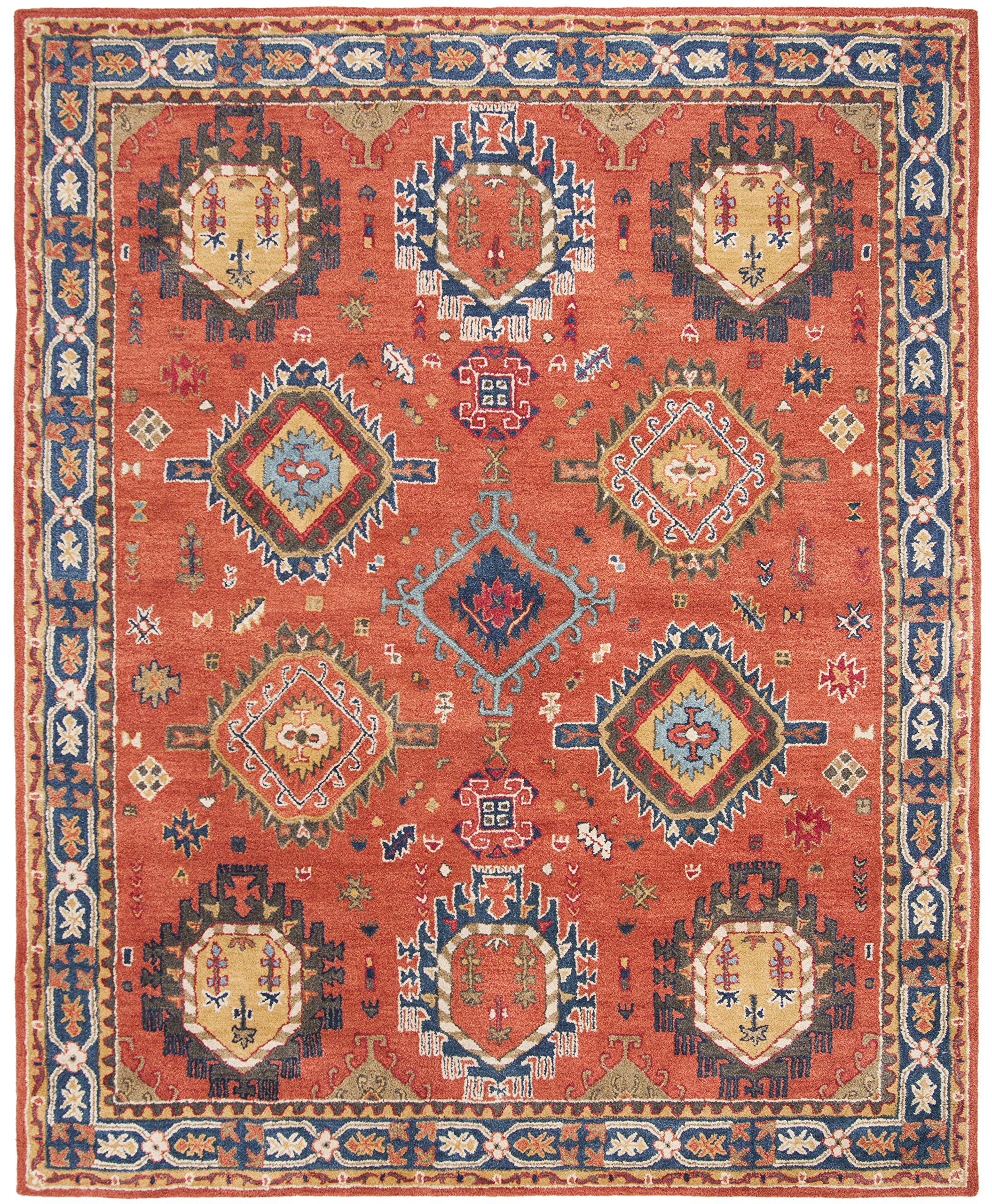 SAFAVIEH Heritage Collection 8' x 10' Rust / Navy HG427P Handmade Traditional Oriental Premium Wool Area Rug