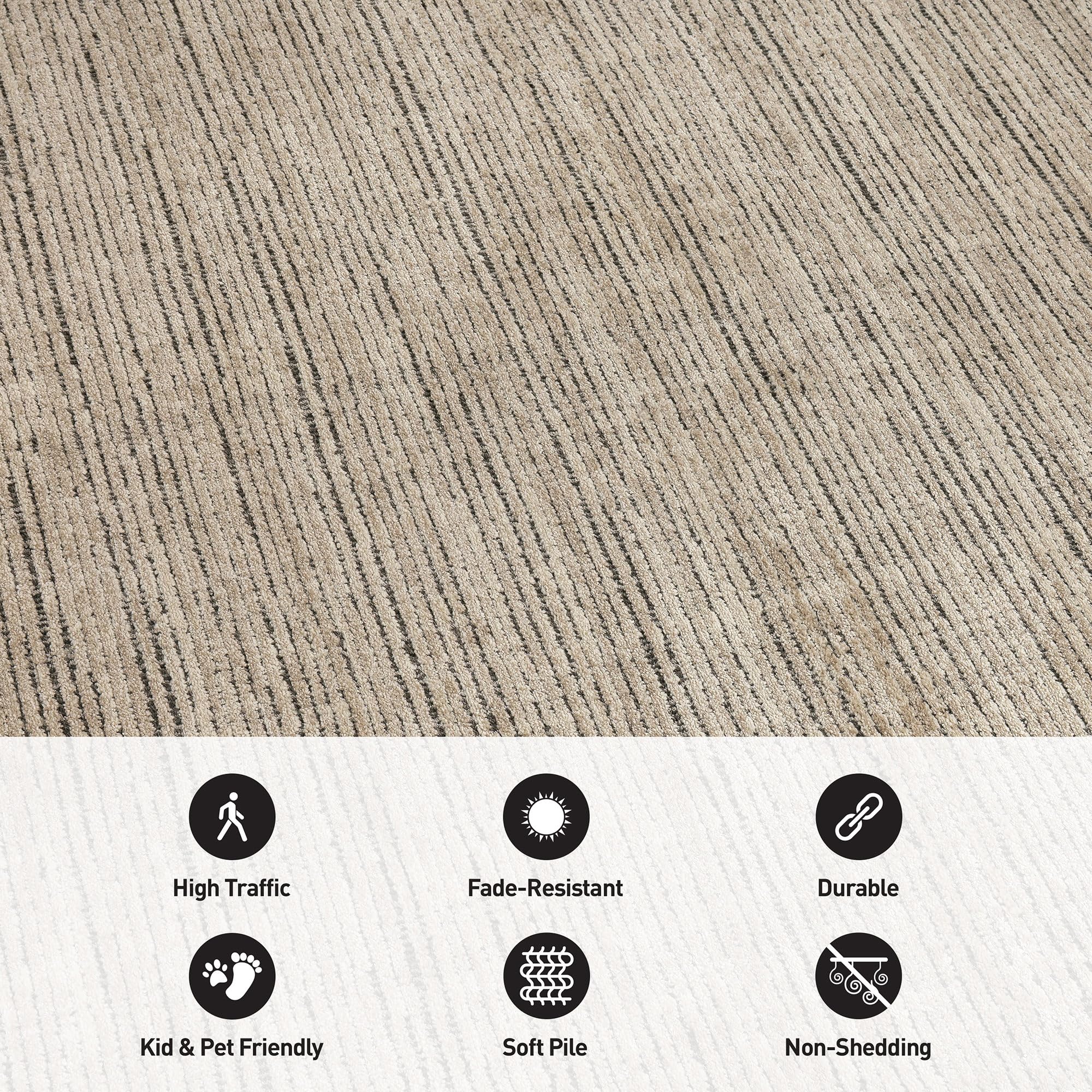 Rugshop Textured High-Low Indoor Area Rug, Neutral Stripe Design, Jute Backing, Living Room Bedroom Kitchen Rug, Easy-Care Spot Clean, 7'10" x 10' Beige/Gray
