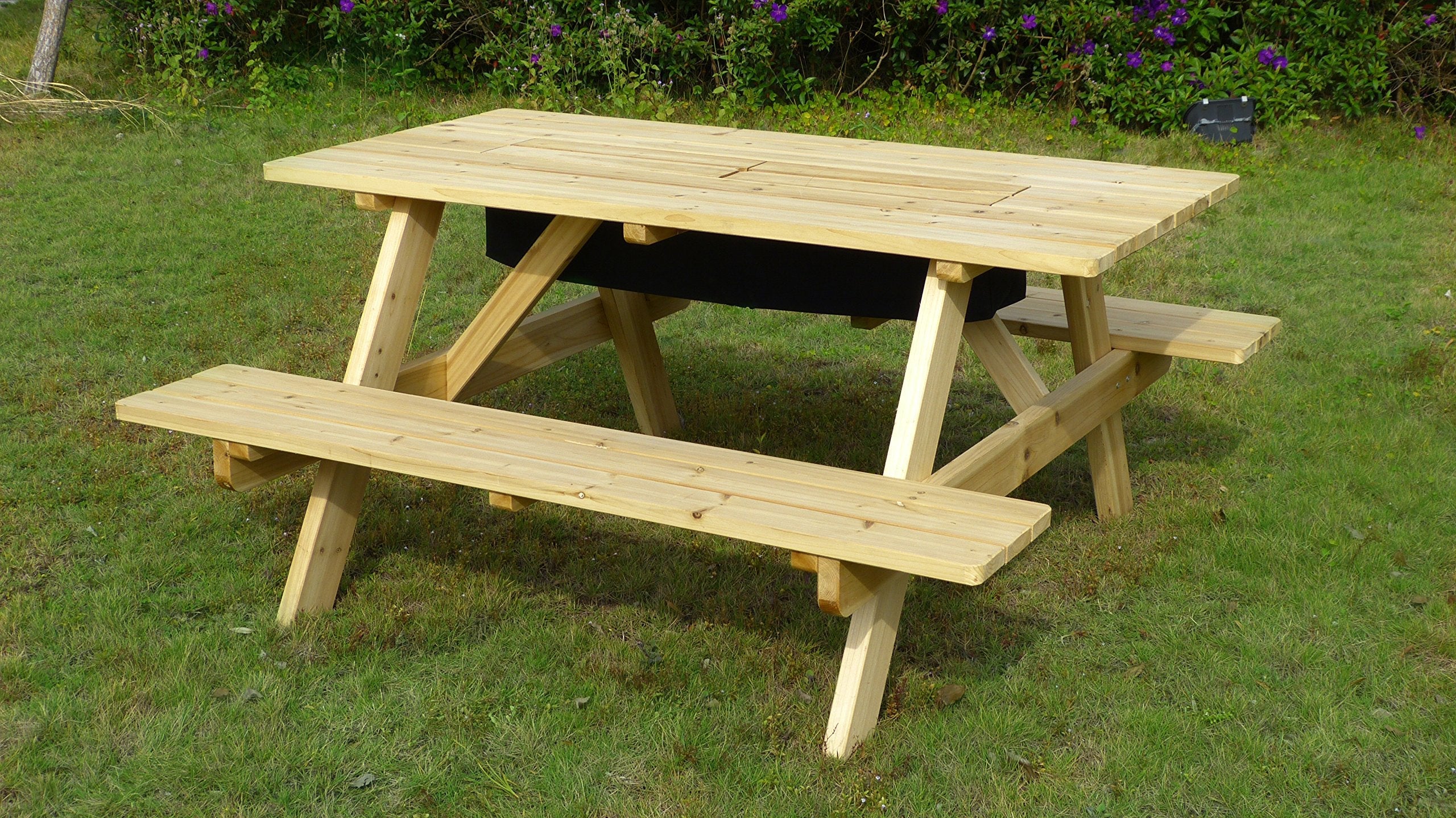 Merry Garden Cooler Wooden Picnic Table, Natural,Brown
