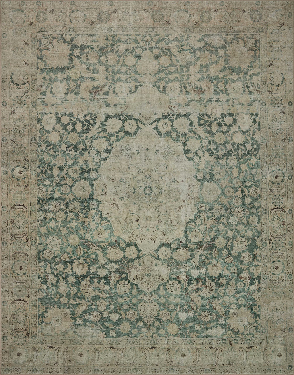 Loloi Magnolia Home by Joanna Gaines Sinclair Collection SIN-05 Jade/Sand 8'-6" x 11'-6", .25" Pile Height, Machine Washable, Area Rug