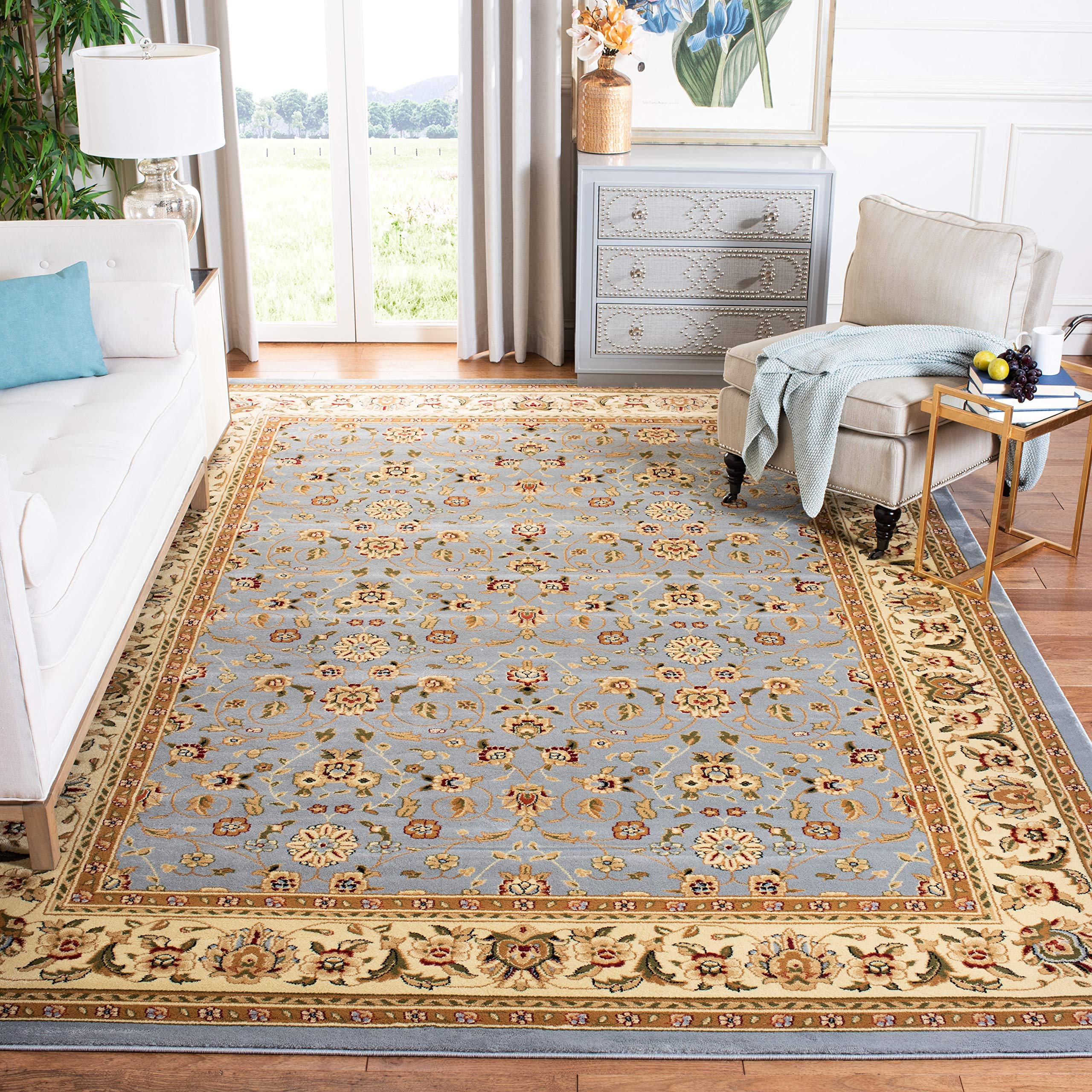 SAFAVIEH Lyndhurst Collection Area Rug - 10' x 14', Light Blue & Ivory, Traditional Oriental Design, Non-Shedding & Easy Care, Ideal for High Traffic Areas in Living Room, Bedroom (LNH312B)