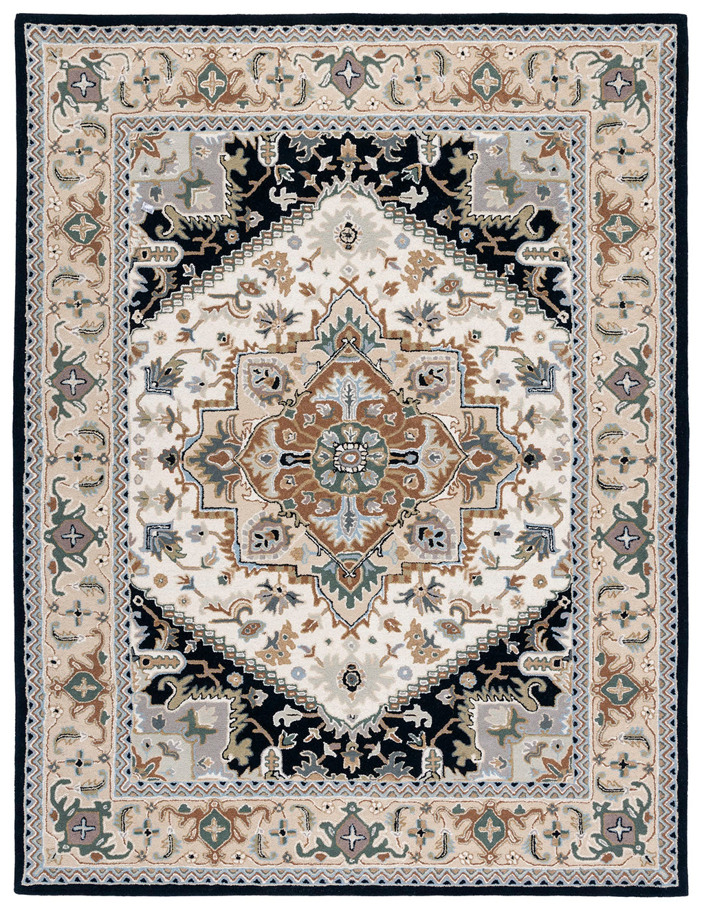 SAFAVIEH Area Rug 10x14 - Heritage Collection - Large - Beige & Navy, Handmade Wool, Traditional Oriental Medallion Design, Ideal for Living Room, Bedroom, Dining Space (HG625D)