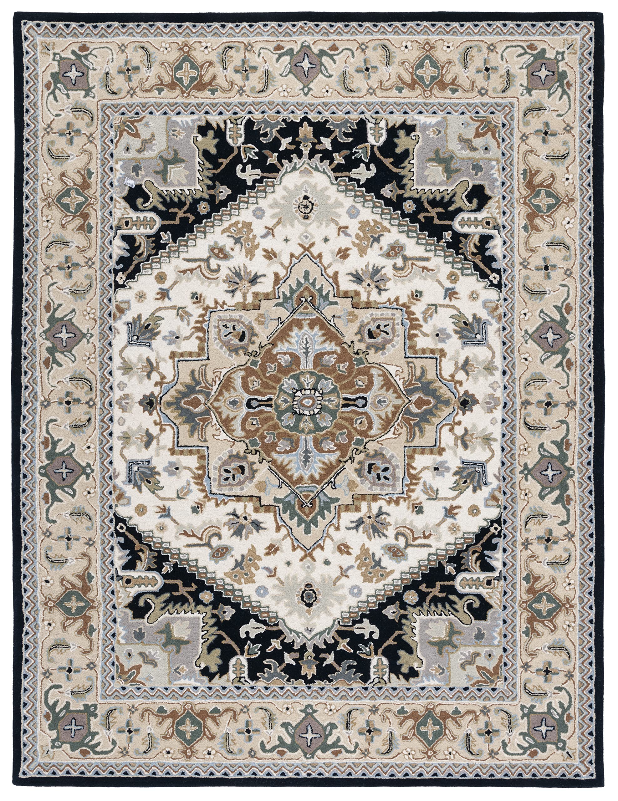 SAFAVIEH Area Rug 10x14 - Heritage Collection - Large - Beige & Navy, Handmade Wool, Traditional Oriental Medallion Design, Ideal for Living Room, Bedroom, Dining Space (HG625D)