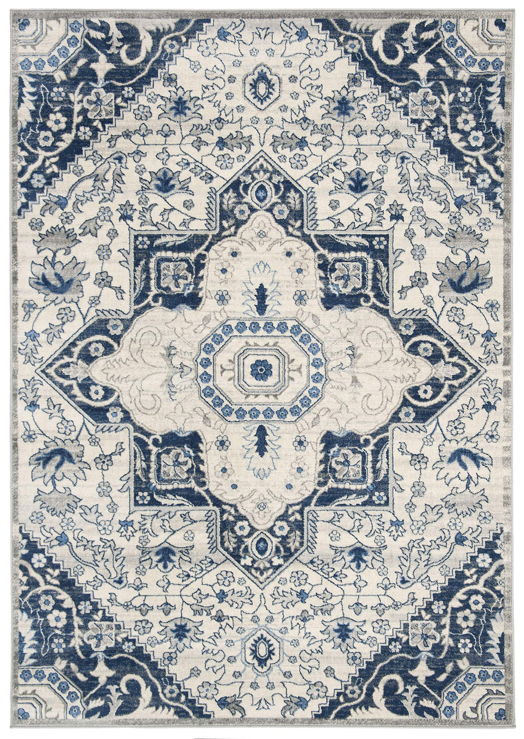 SAFAVIEH Brentwood Collection 10' x 13' Cream/Blue BNT816D Oriental Medallion Non-Shedding Living Room Bedroom Dining Home Office Area Rug
