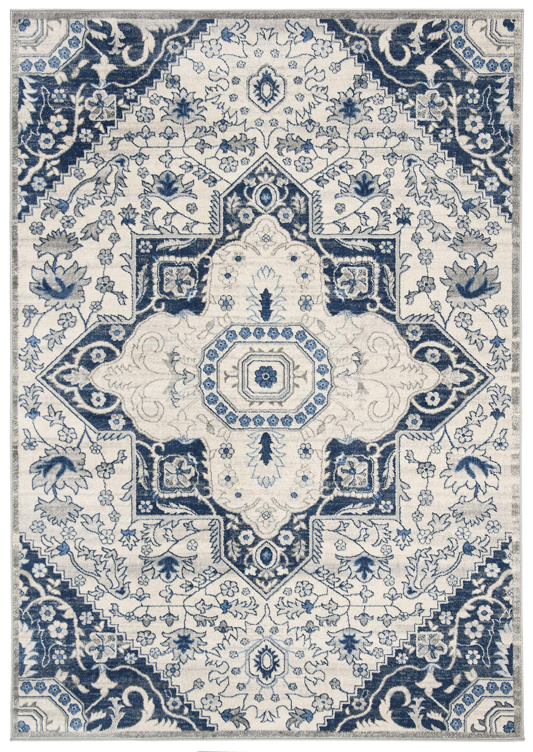 SAFAVIEH Brentwood Collection 10' x 13' Cream/Blue BNT816D Oriental Medallion Non-Shedding Living Room Bedroom Dining Home Office Area Rug
