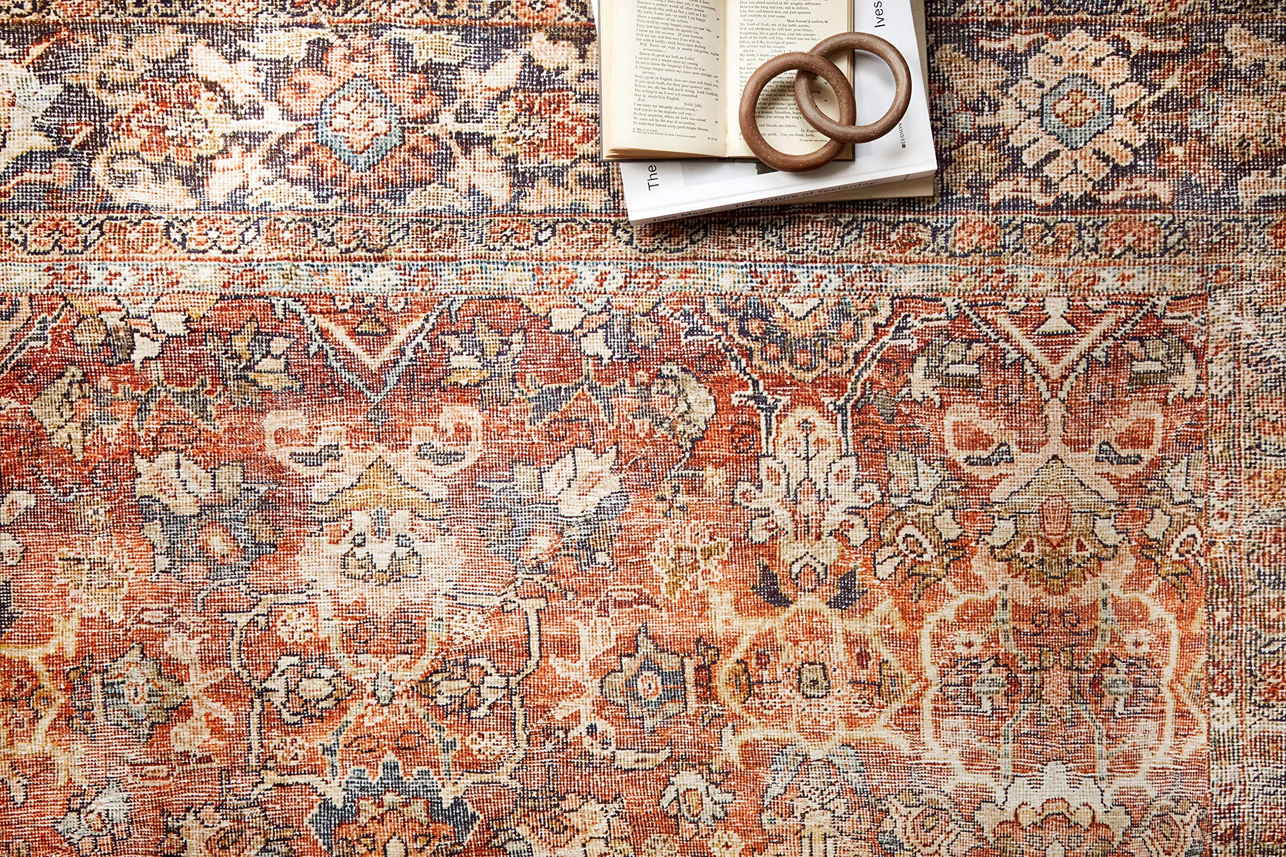 Loloi Layla Collection LAY-02 Spice/Marine 9'-0" x 12'-0" .13" Thick Area Rug, Soft, Durable, Vintage Inspired, Distressed, Low Pile, Non-Shedding, Easy Clean, Printed, Living Room Rug