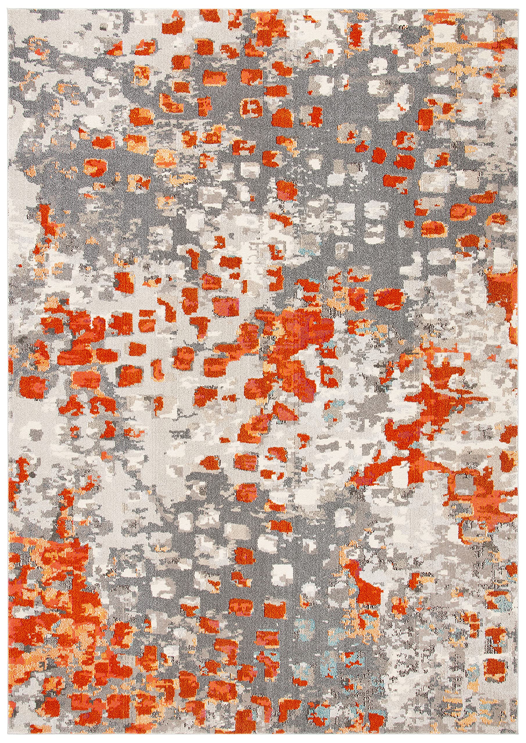 SAFAVIEH Monaco Collection Area Rug - 10' x 14', Grey & Orange, Boho Chic Abstract Watercolor Design, Non-Shedding & Easy Care, Ideal for High Traffic Areas in Living Room, Bedroom (MNC225H)
