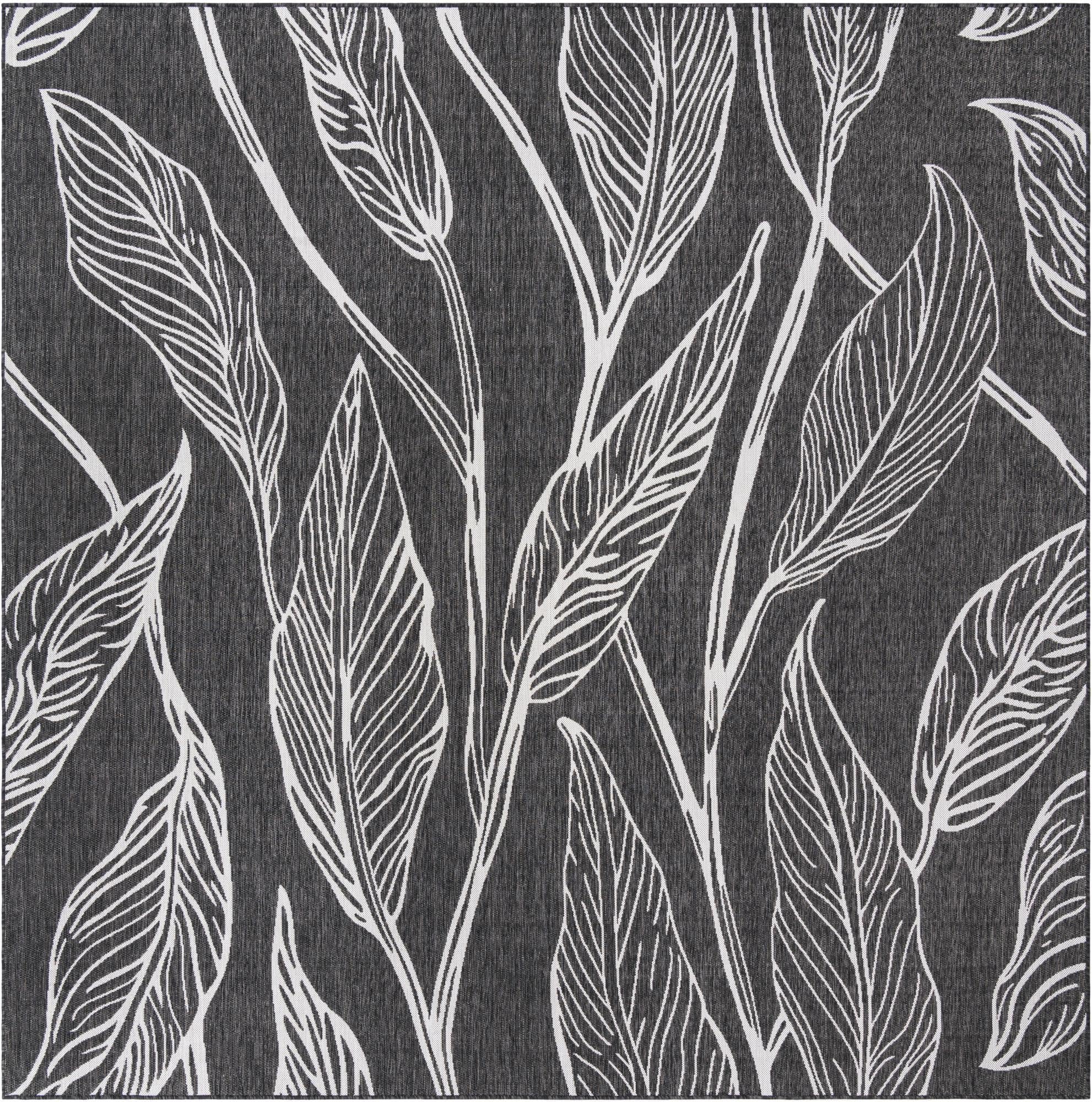 Unique Loom Outdoor Botanical Collection Area Rug - Leaf (10' 8" Square, Ivory Charcoal)