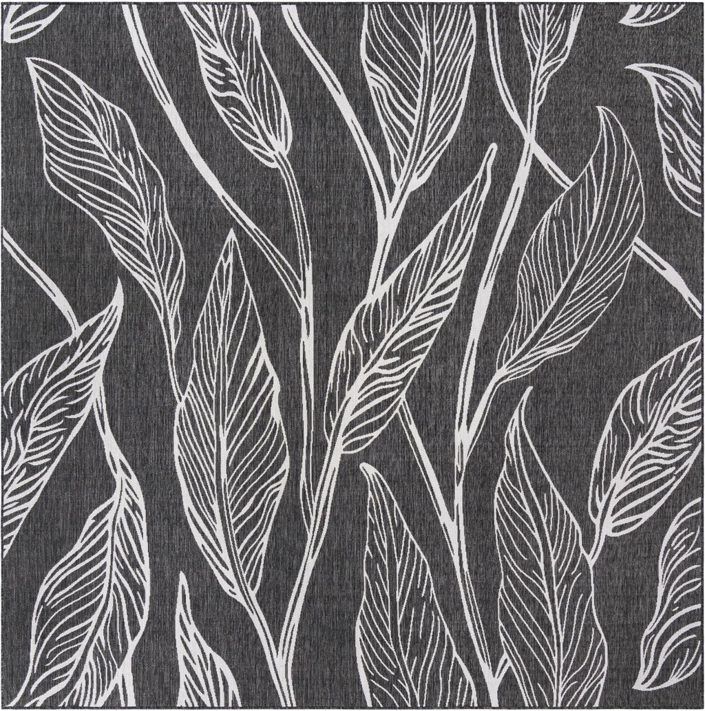 Unique Loom Outdoor Botanical Collection Area Rug - Leaf (10' 8" Square, Ivory Charcoal)