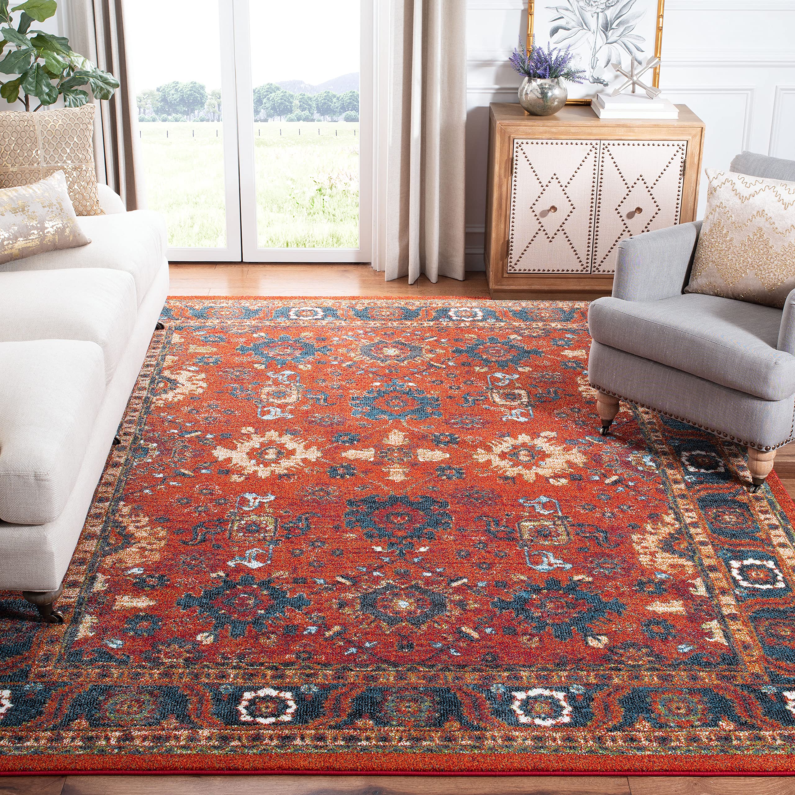 SAFAVIEH Area Rug 8x10 - Vintage Hamadan Collection - Large - Orange & Blue, Traditional Persian Design, Non-Shedding & Easy to Clean, Ideal for Living Room, Bedroom, Dining Space (VTH214C)