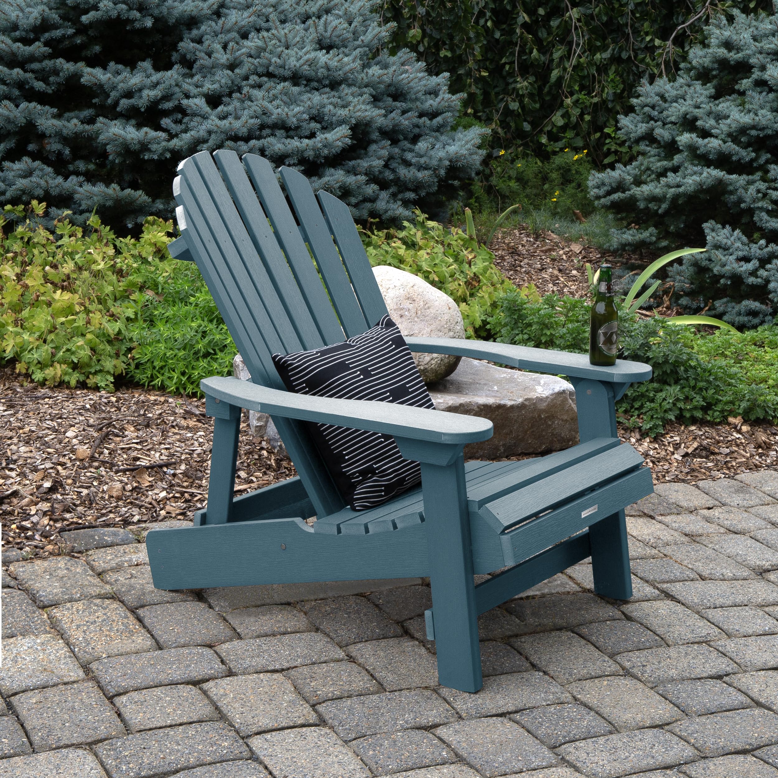 Highwood Hamilton King Size Folding & Reclining Adriondack Chair with Ottoman, Nantucket Blue