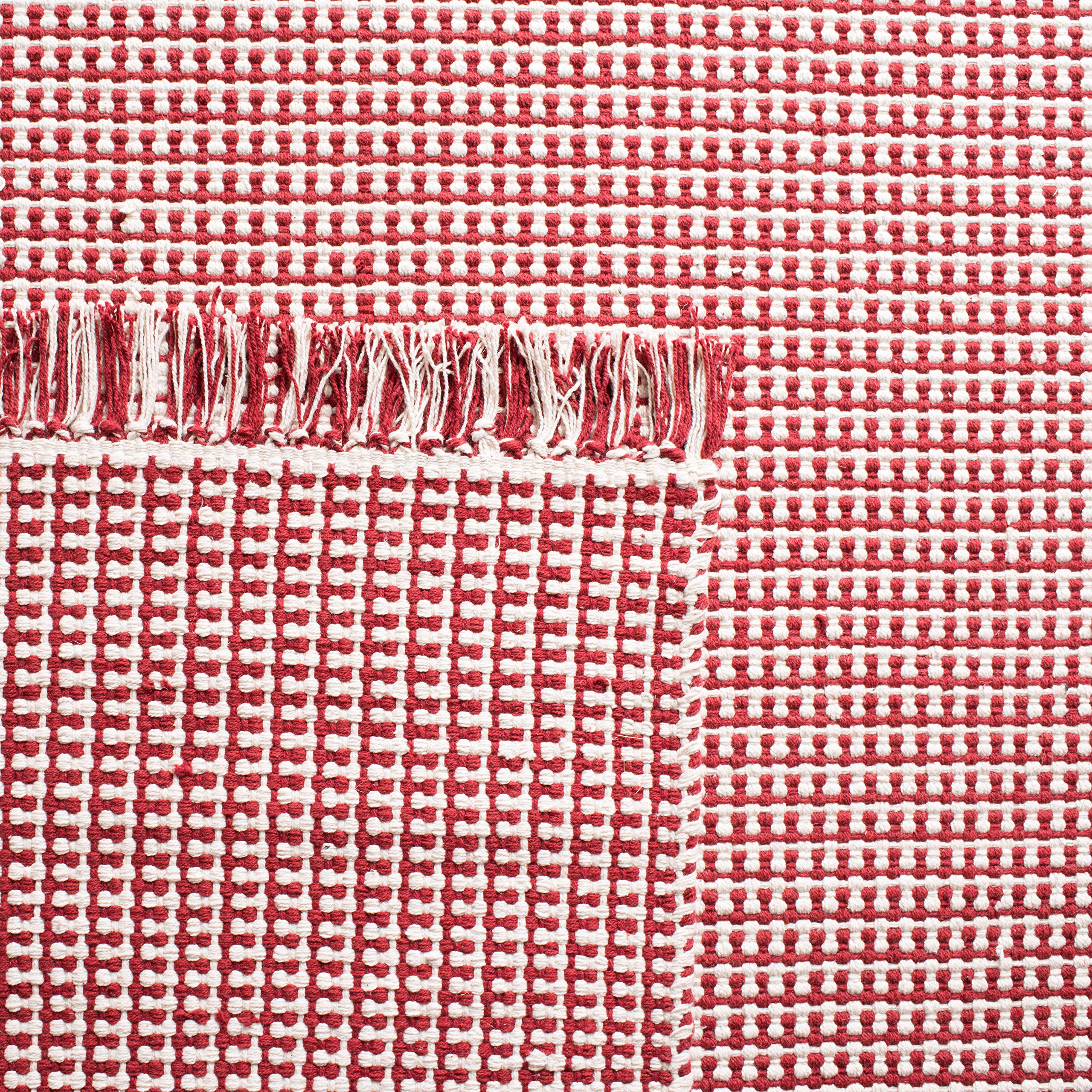 SAFAVIEH Montauk Collection Area Rug - 9' x 12', Ivory & Red, Handmade Flat Weave Boho Farmhouse Cotton Tassel Fringe, Ideal for High Traffic Areas in Living Room, Bedroom (MTK340C)
