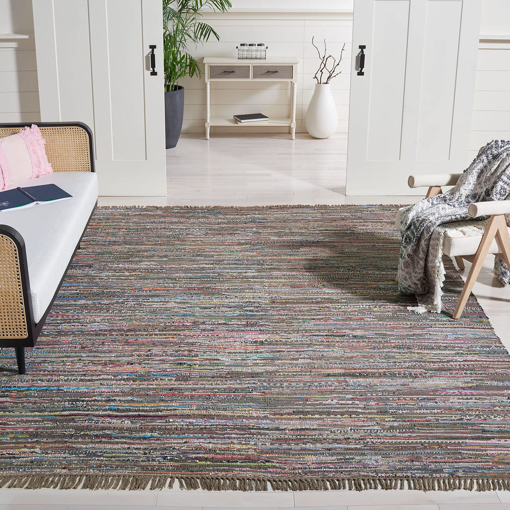 SAFAVIEH Rag Rug Collection X-Large Area Rug - 11' x 15', Rust & Multi, Handmade Boho Stripe Cotton, Ideal for High Traffic Areas in Living Room, Bedroom (RAR121E)