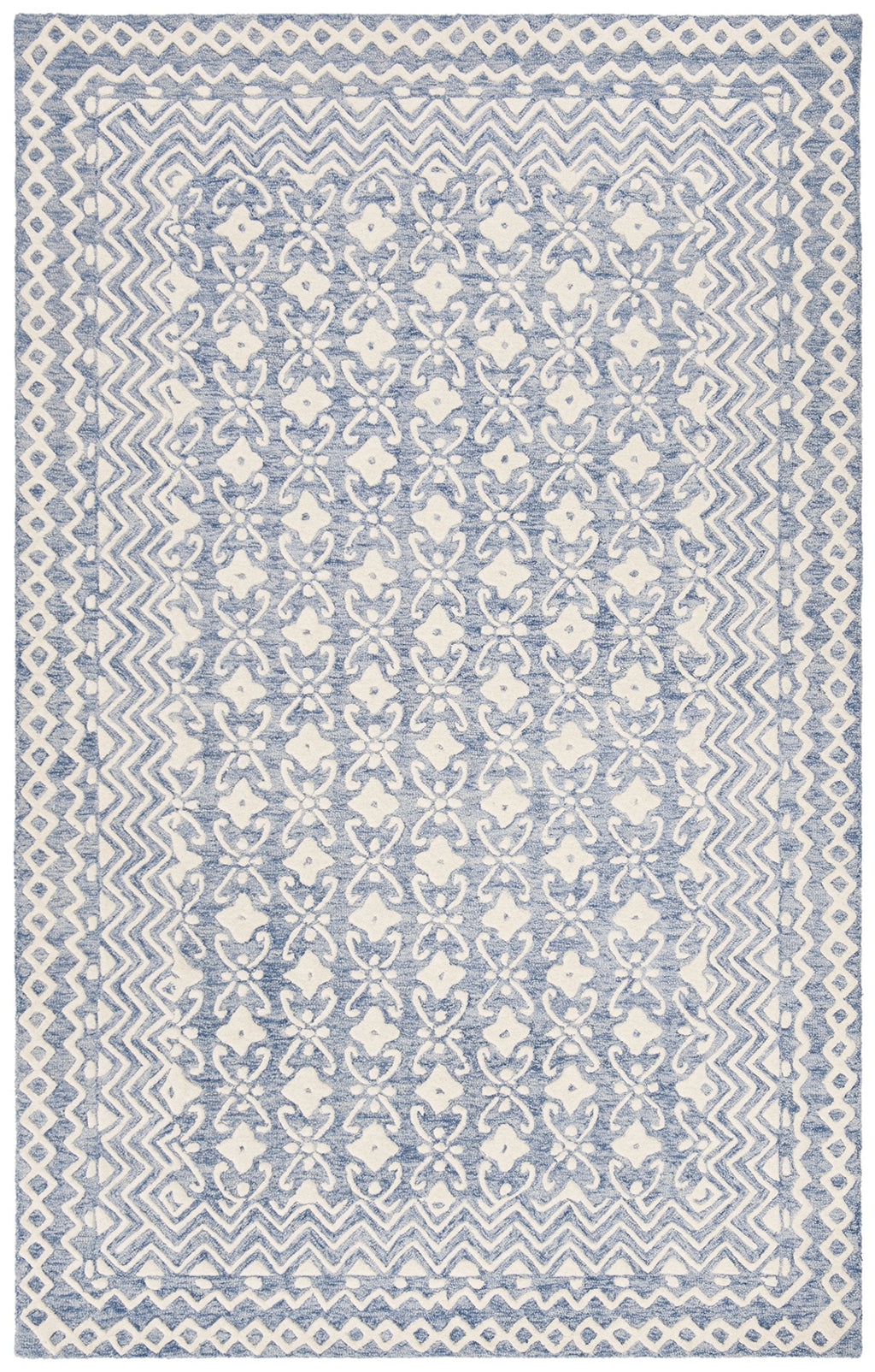 SAFAVIEH Blossom Collection Area Rug - 6' x 9', Blue & Ivory, Handmade Wool, Ideal for High Traffic Areas in Living Room, Bedroom (BLM114M)