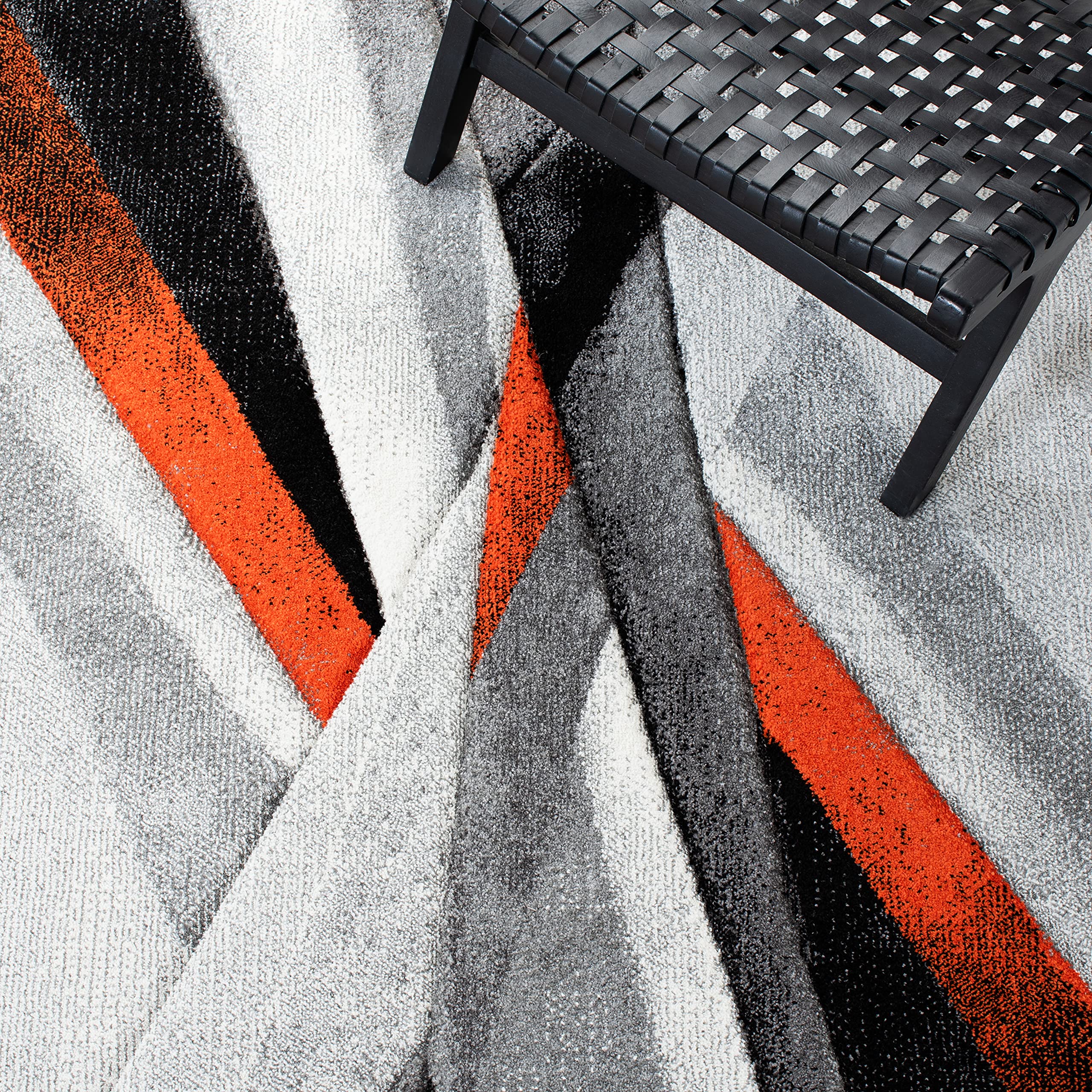 SAFAVIEH Hollywood Collection Area Rug - 9' x 12', Grey & Orange, Mid-Century Modern Design, Non-Shedding & Easy Care, Ideal for High Traffic Areas in Living Room, Bedroom (HLW710P)