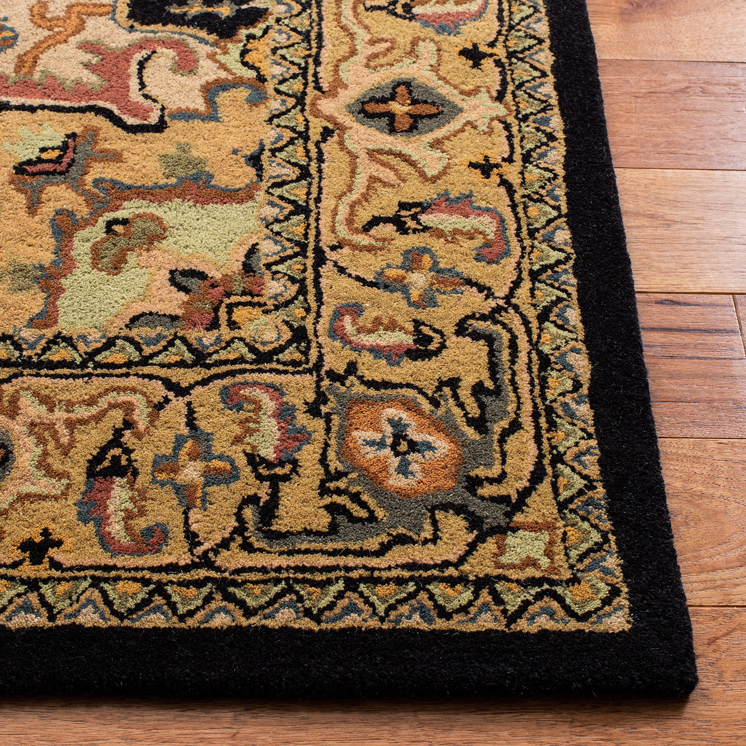 SAFAVIEH Heritage Collection Area Rug - 8' Square, Black & Gold, Handmade Wool, Traditional Oriental Medallion Design, Ideal for Living Room, Bedroom, Dining Space (HG625Z)