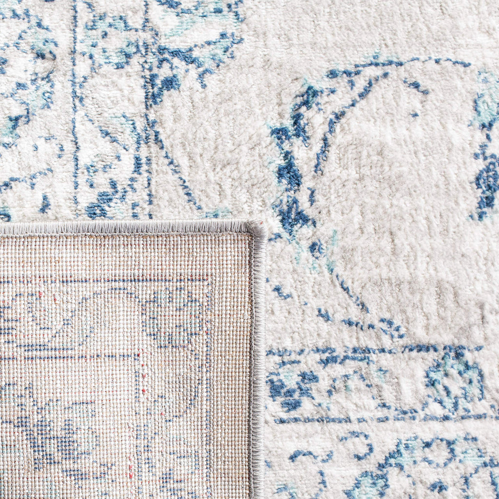 SAFAVIEH Brentwood Collection X-Large Area Rug - 11' x 15', Light Grey & Blue, Oriental Floral Scroll Design, Non-Shedding & Easy Care, Ideal for High Traffic Areas in Living Room, Bedroom (BNT854G)