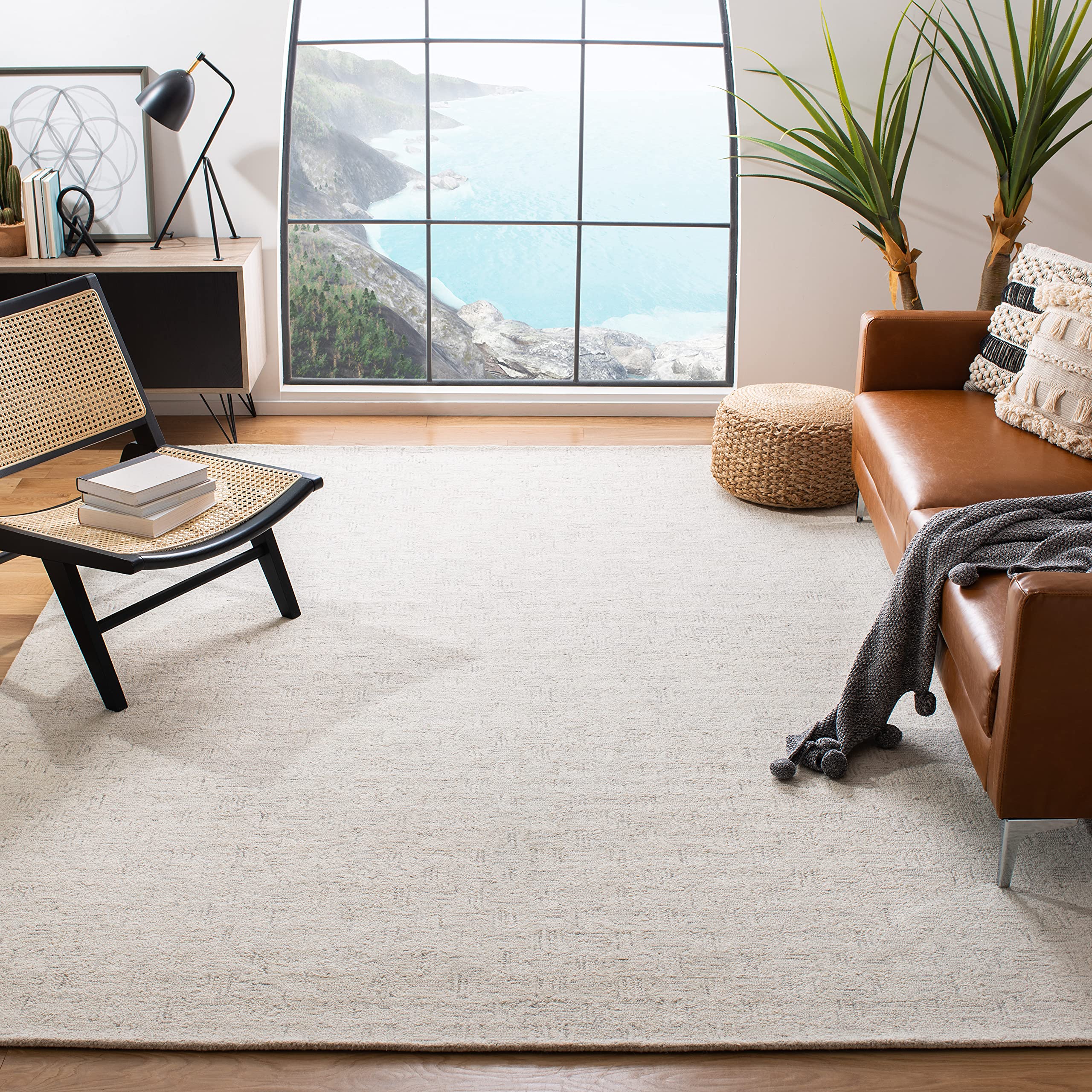 SAFAVIEH Area Rug 8x10 - Micro-Loop Collection - Large - Light Grey & Ivory, Handmade Wool, Ideal for Living Room, Bedroom, Office, Dining Space (MLP537F)