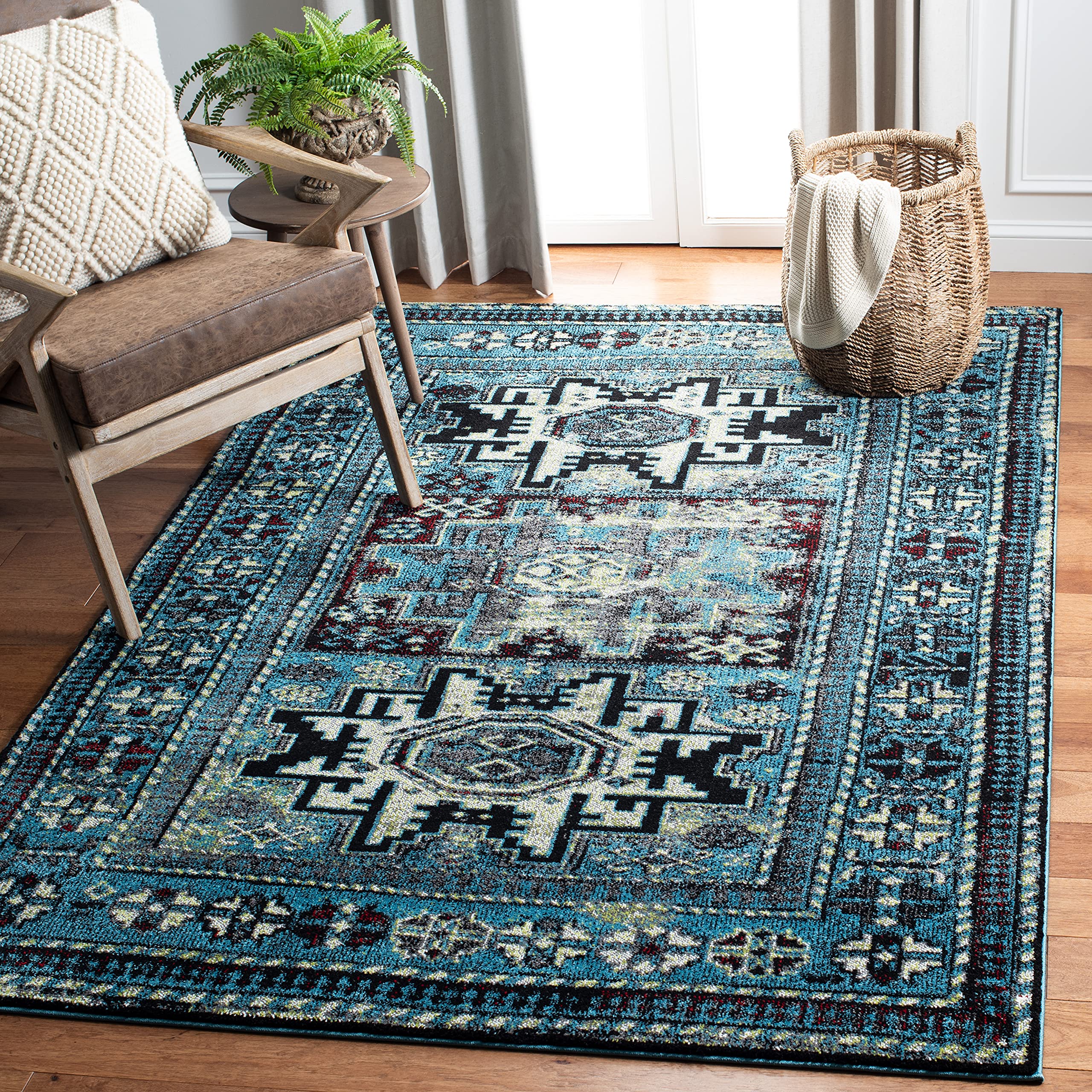 SAFAVIEH Vintage Hamadan Collection Area Rug - 10'6" x 14', Light Blue & Black, Traditional Oriental Design, Non-Shedding & Easy Care, Ideal for High Traffic Areas in Living Room, Bedroom (VTH213M)