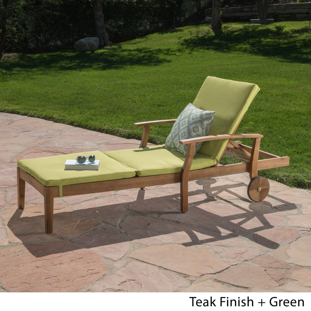Christopher Knight Home Perla Outdoor Chaise Lounge with Water Resistant Cushion, Teak Finish / Green