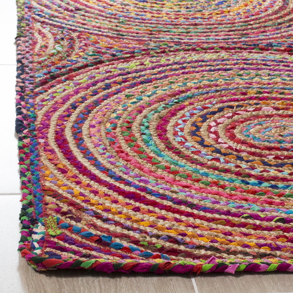 SAFAVIEH Cape Cod Collection Area Rug - 9' x 12', Red & Multi, Handmade Boho Braided Circles Jute & Cotton, Ideal for High Traffic Areas in Living Room, Bedroom (CAP203A)