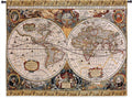 Antique Old World Map Geographica by Jan Janssonius | Woven Tapestry Wall Art Hanging | Beautiful Rustic Globe with Luxurious Mythology Designs | 100% Cotton USA Size 67x53