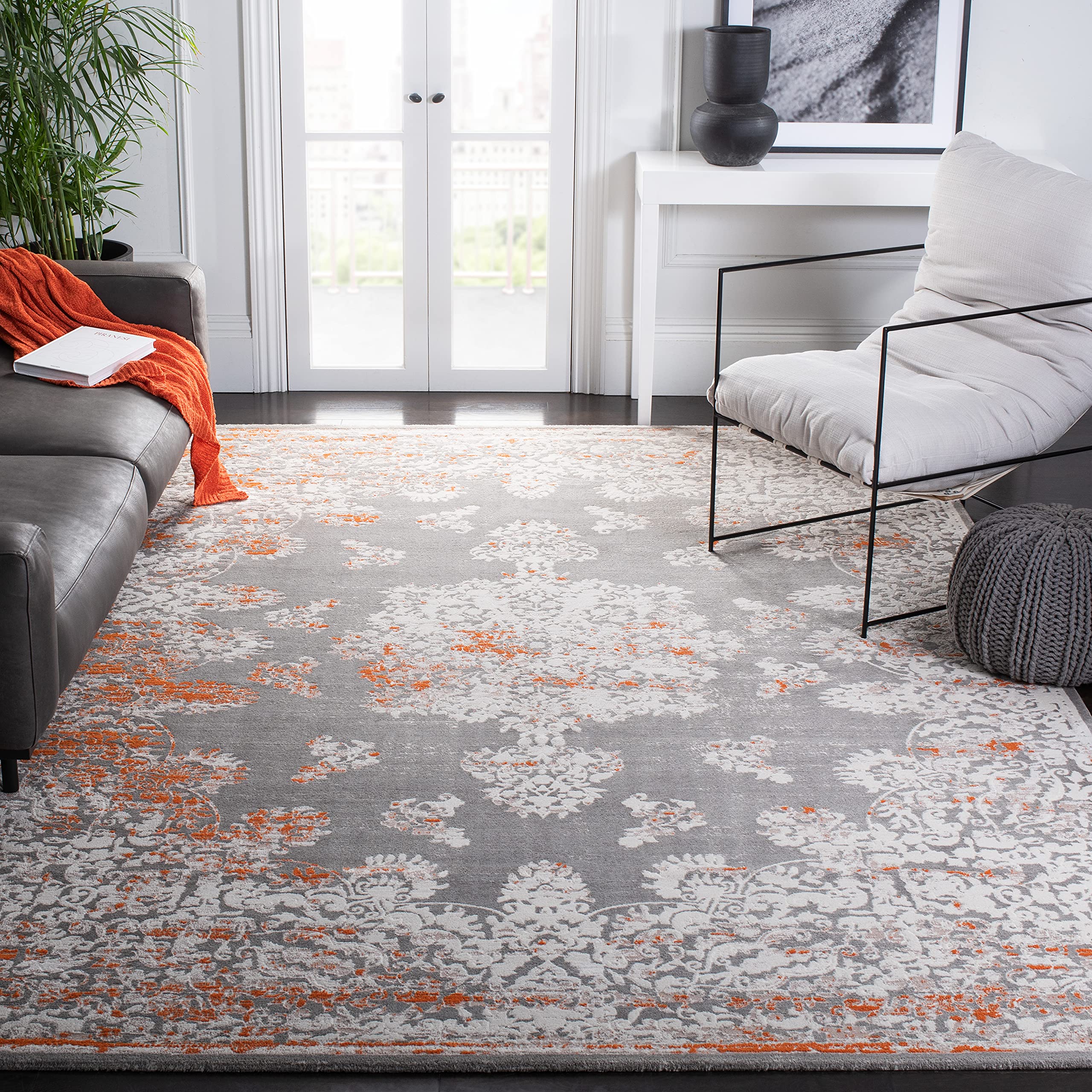 SAFAVIEH Passion Collection Area Rug - 10' x 14', Grey & Ivory, Vintage Distressed Design, Non-Shedding & Easy Care, Ideal for High Traffic Areas in Living Room, Bedroom (PAS406F)