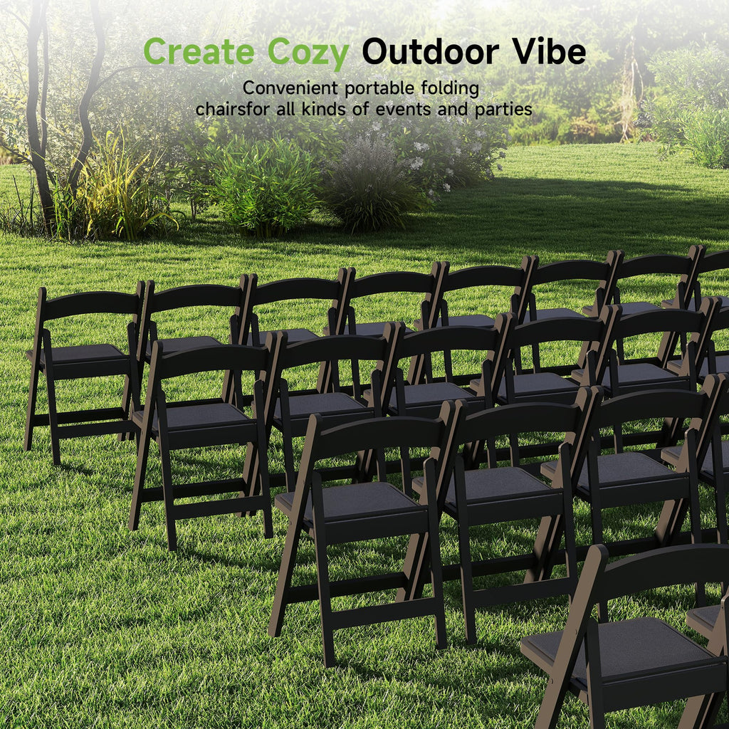 Real Relax Black Resin Folding Chairs with Cushion - Comfortable Foldable Plastic Chair - Stackable Chairs with Padded Seats - Indoor/Outdoor Chairs for Events, 600lbs Capacity(10 Pack)