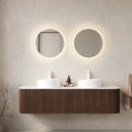 KEIKI 60" Floating Bathroom Vanity with Sink, Double Basin Wall Vanity Cabinet with Curved Edges, 2 Soft-Close Drawers, Pre-Assembled Bathroom Storage Vanity, Walnut