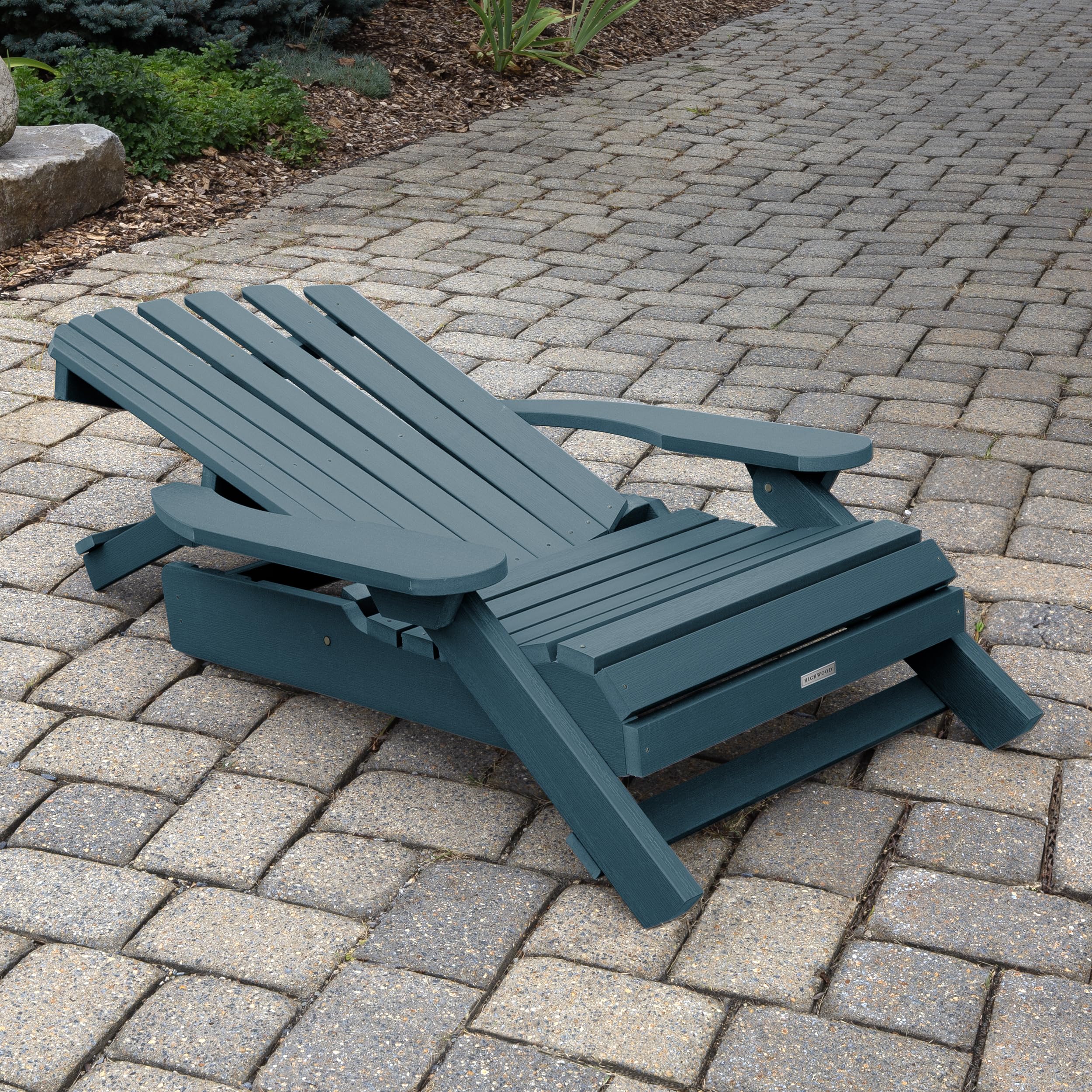 Highwood Hamilton King Size Folding & Reclining Adriondack Chair with Ottoman, Nantucket Blue